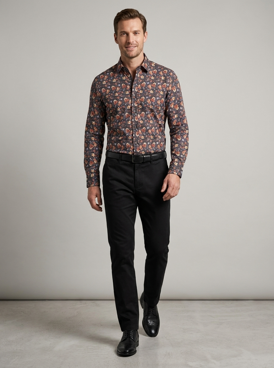 Camisa Sport Gris Oscuro Classic Fit Perry Ellis CS00930