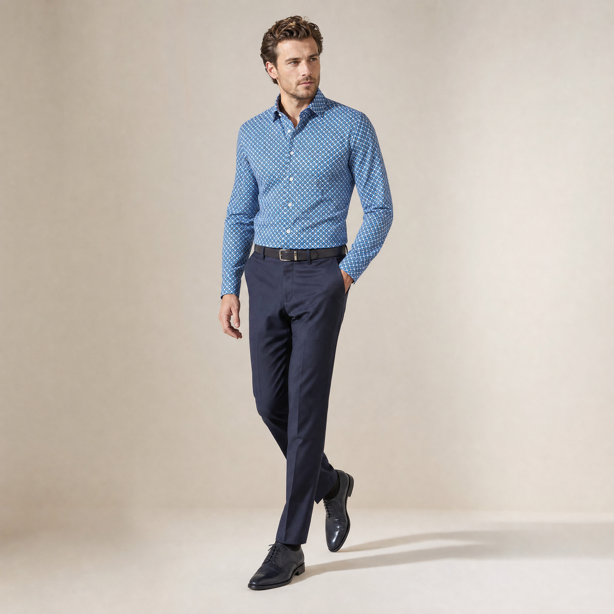 Camisa Sport Azul Classic Fit Perry Ellis CS00935