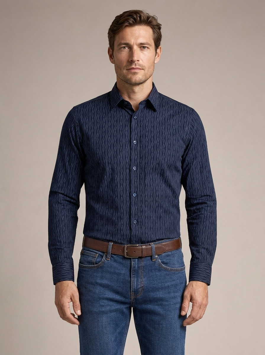 Camisa Sport Azul Classic Fit Perry Ellis CS00956