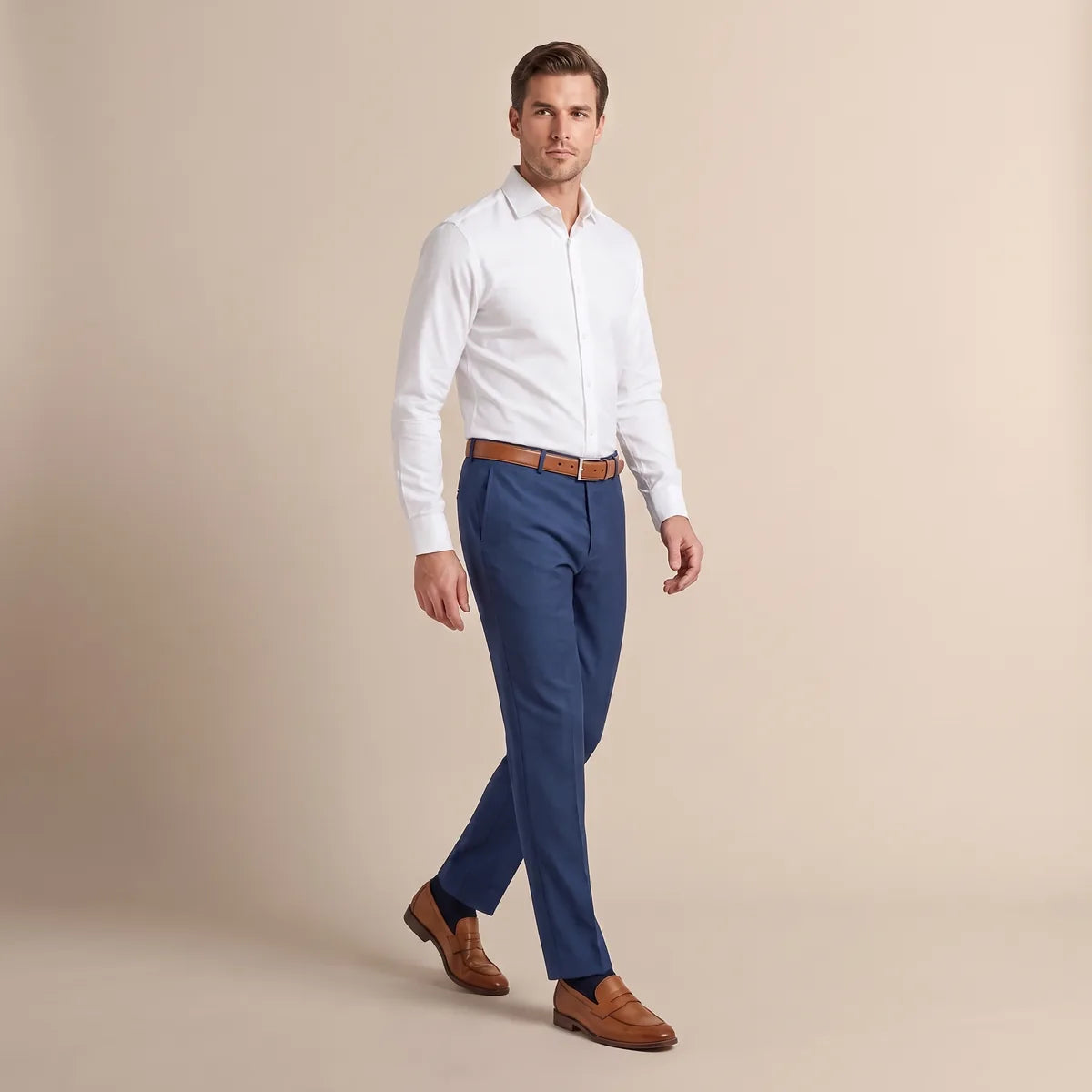 Pantalón Formal Brooks Brothers PF00005B-BB - Azul Medio - Modelo cuerpo completo Imagen principal del producto