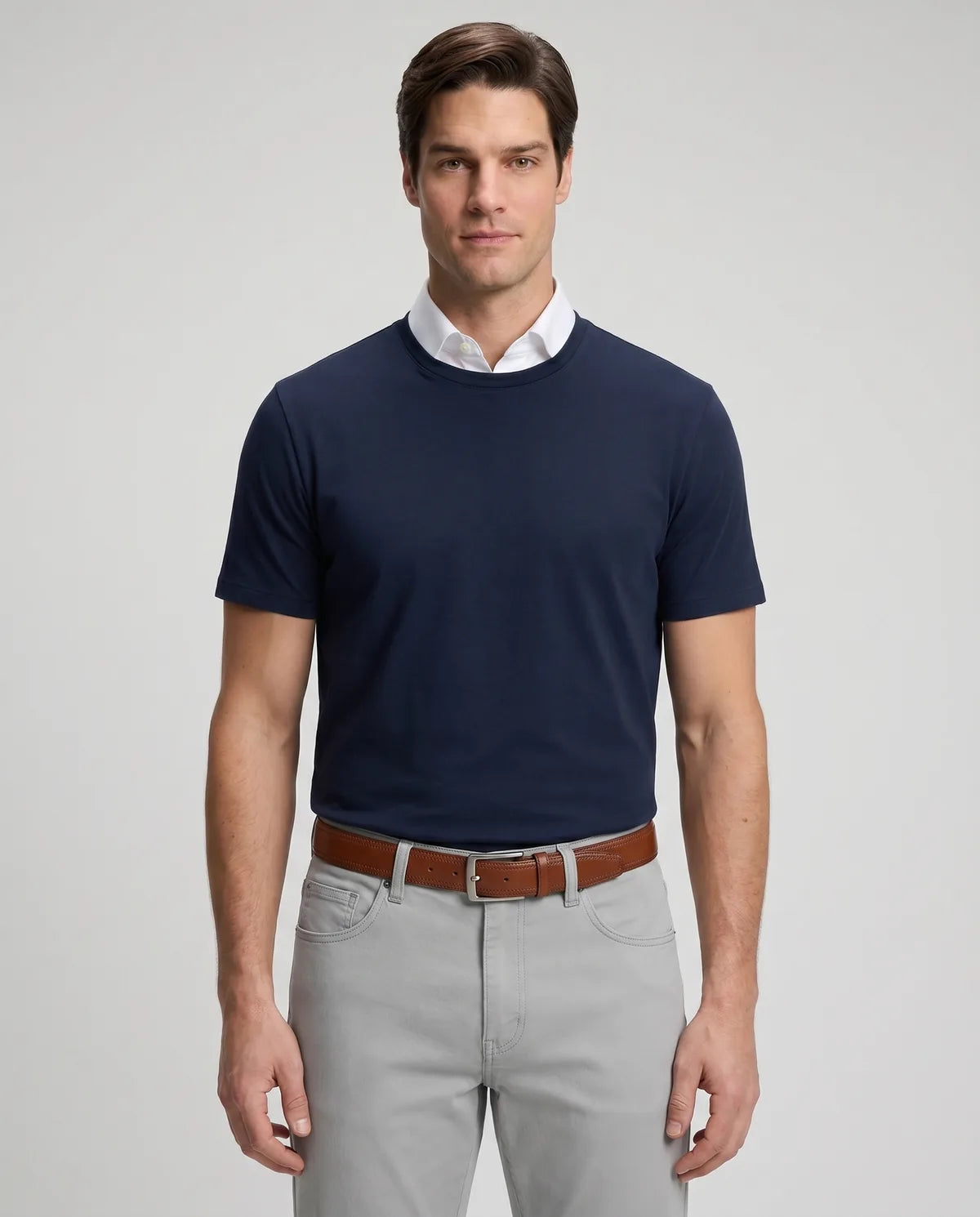 Pantalón Classic Fit Perry Ellis PS00147 - Gris Claro - Modelo frente medio