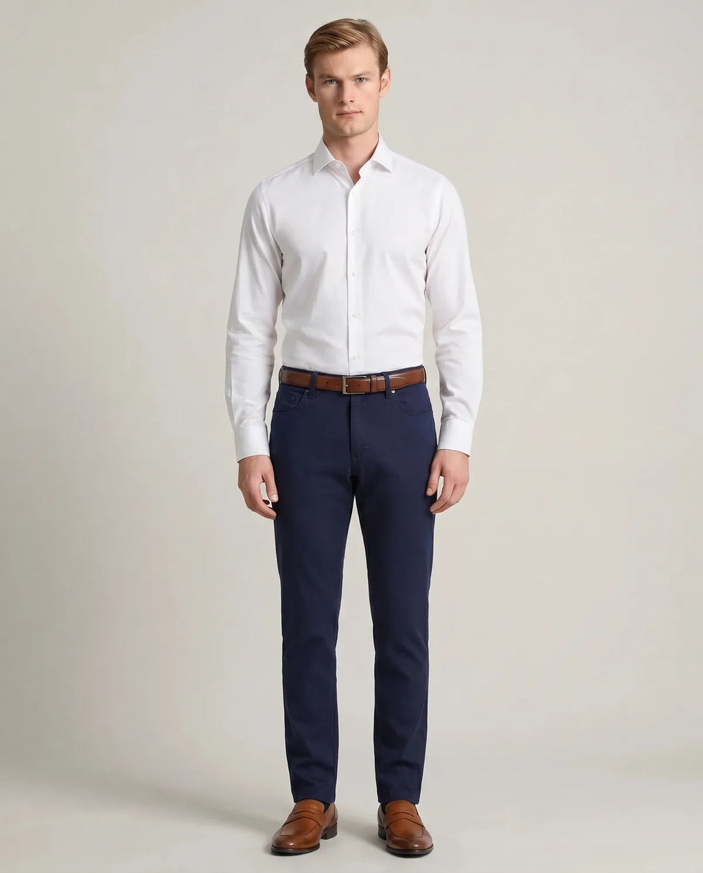 Pantalón 5 Pocket Classic Fit Perry Ellis PS00148 - Azul Oscuro - Modelo cuerpo completo