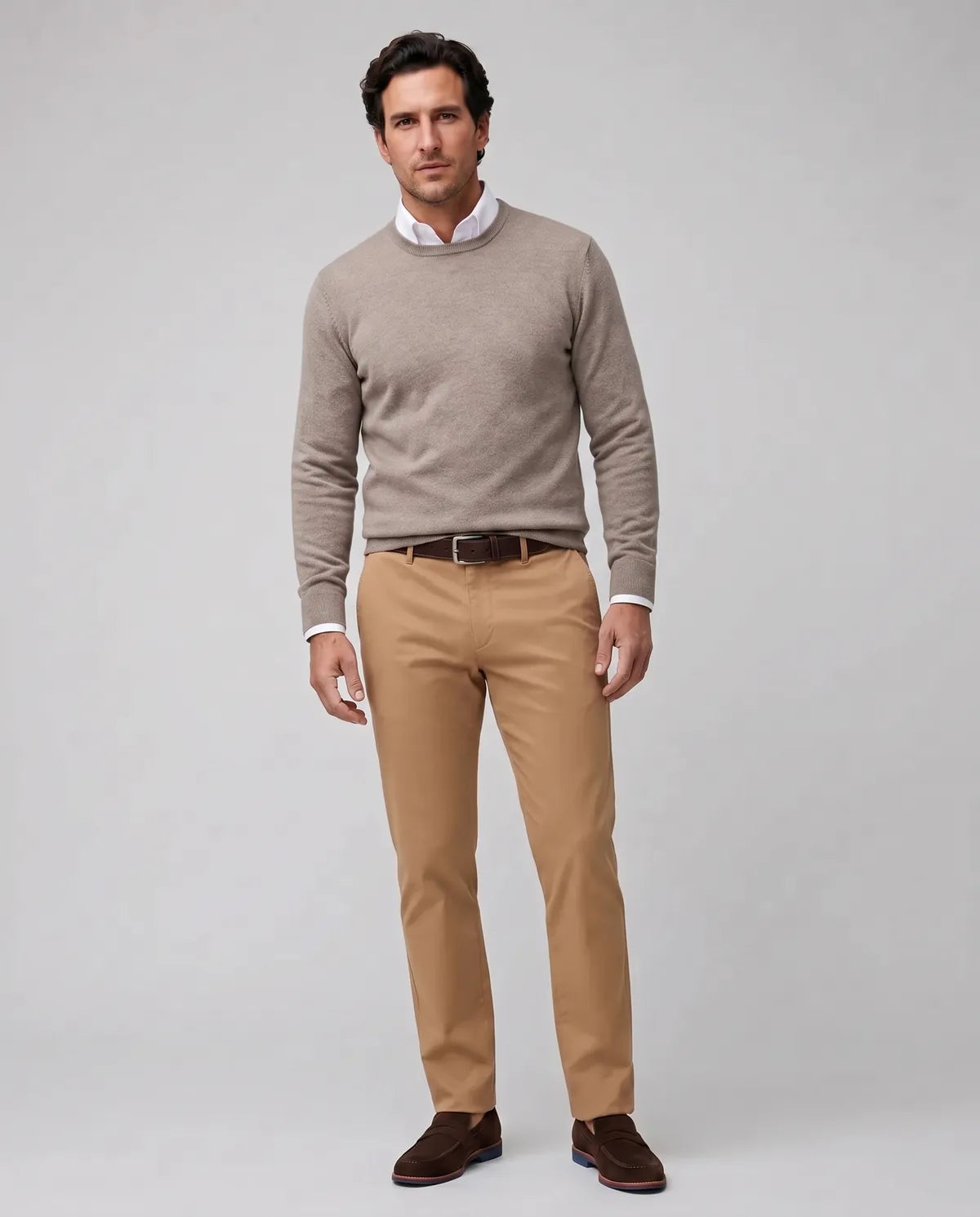 Pantalón Algodón Classic Fit Perry Ellis PS00157 - Habano - Modelo cuerpo completo