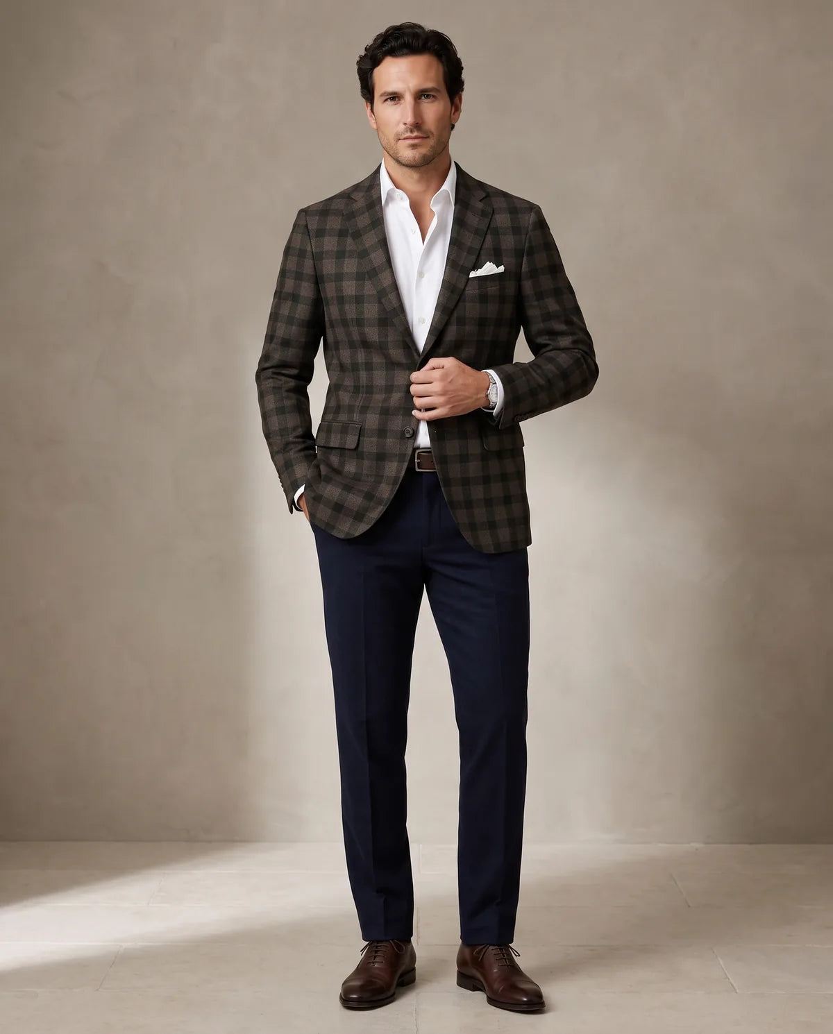 Saco Cuadros Classic Fit Guy Laroche SA00479 - Marron - Modelo cuerpo completo Imagen principal del producto