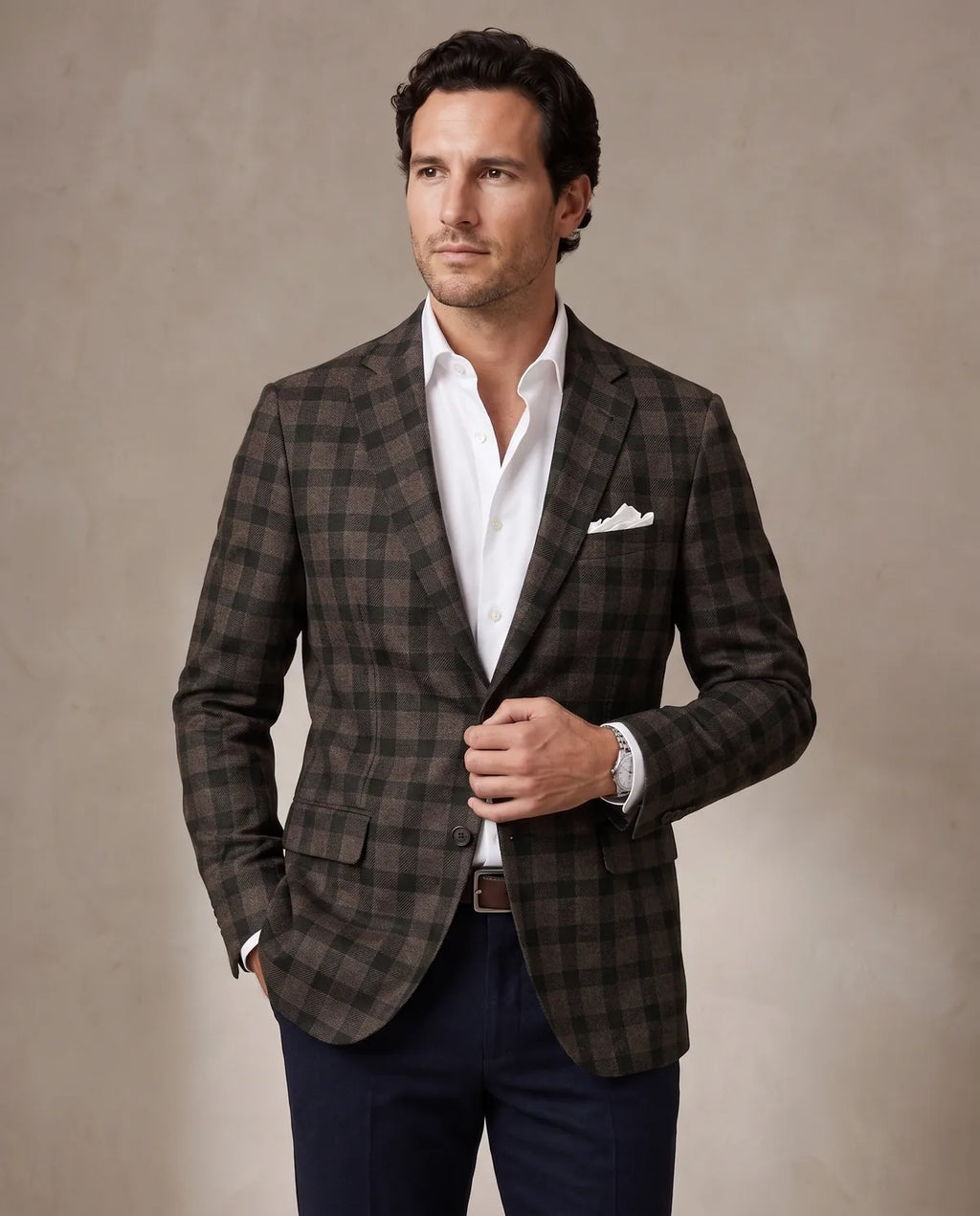 Saco Cuadros Classic Fit Guy Laroche SA00479 - Marron - Modelo plano americano lookbook
