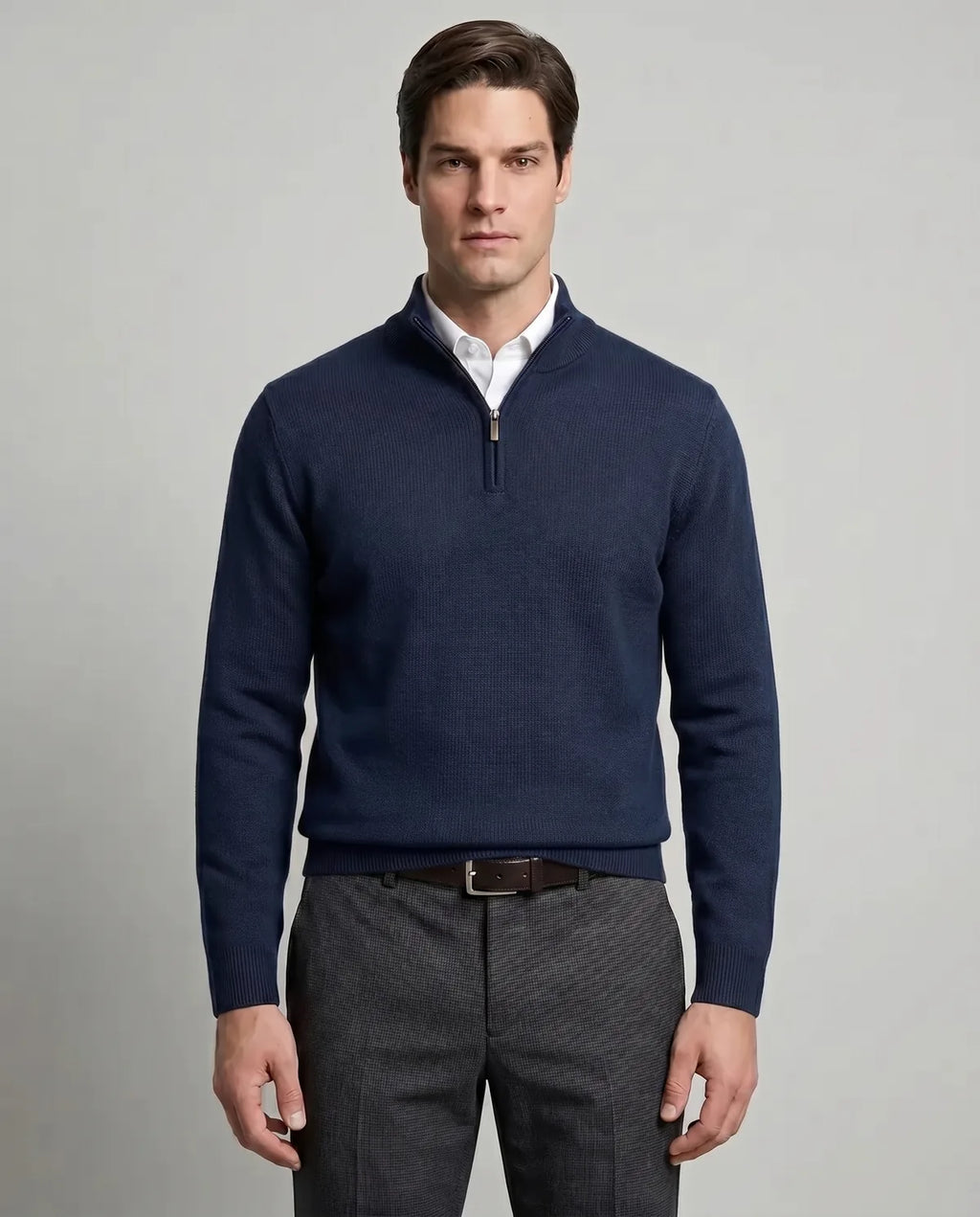 Sweater Perry Ellis Half Zip SW00071P - Azul Oscuro - Modelo frente medio