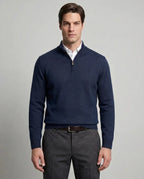 Sweater Perry Ellis Half Zip SW00071P - Azul Oscuro - Modelo frente medio