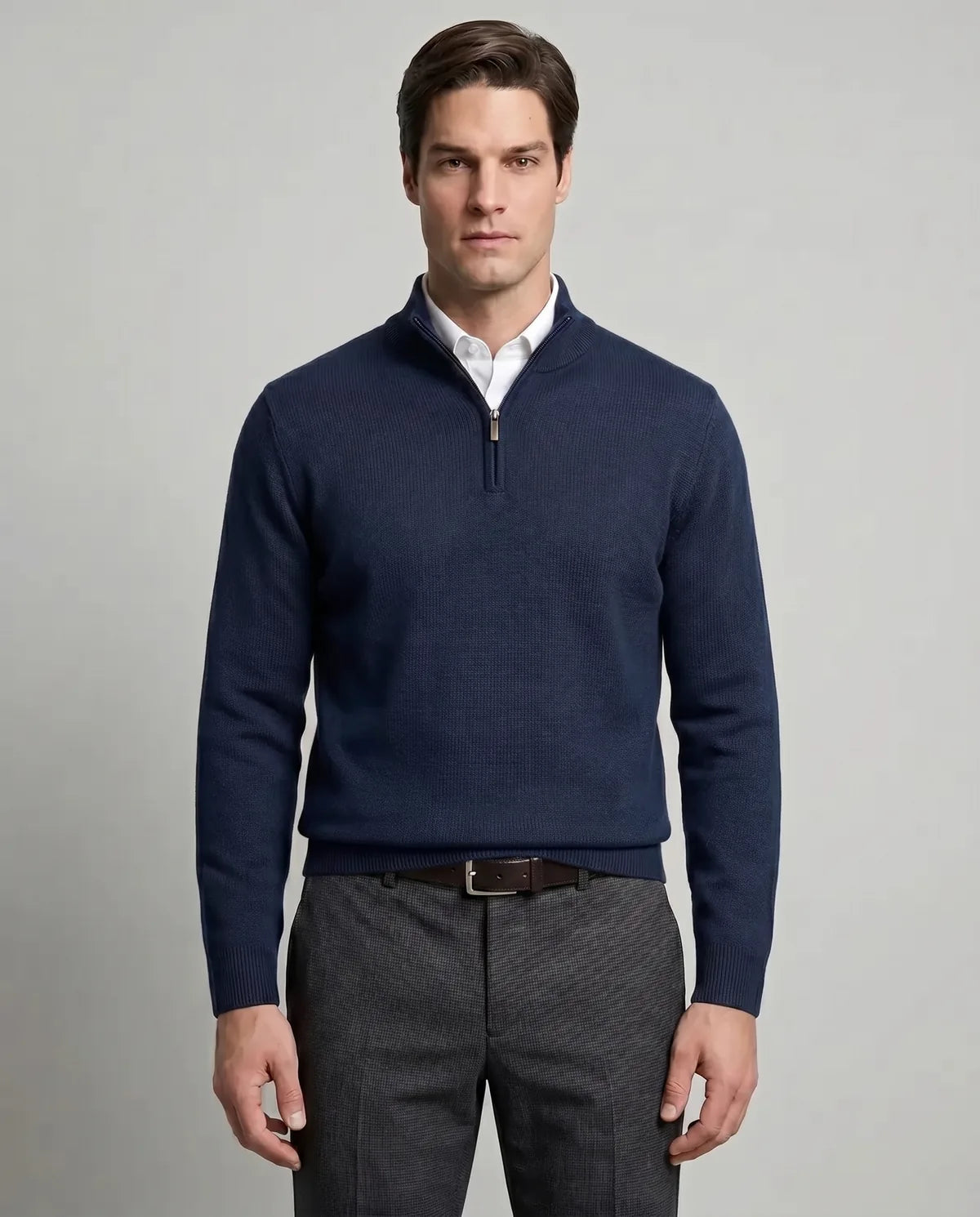 Sweater Perry Ellis Half Zip SW00071P - Azul Oscuro - Modelo frente medio