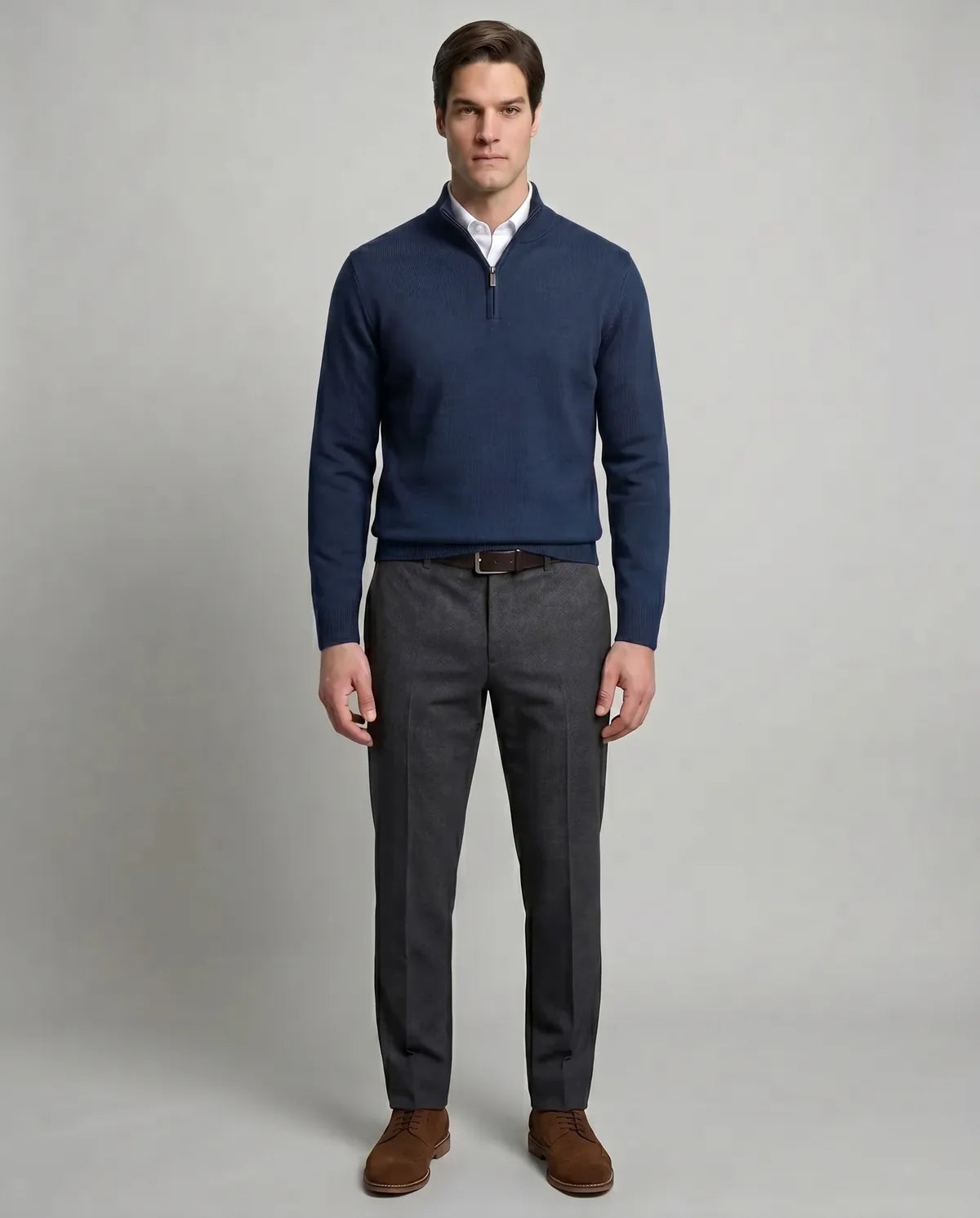 Sweater Perry Ellis Half Zip SW00071P - Azul Oscuro - Modelo cuerpo completo