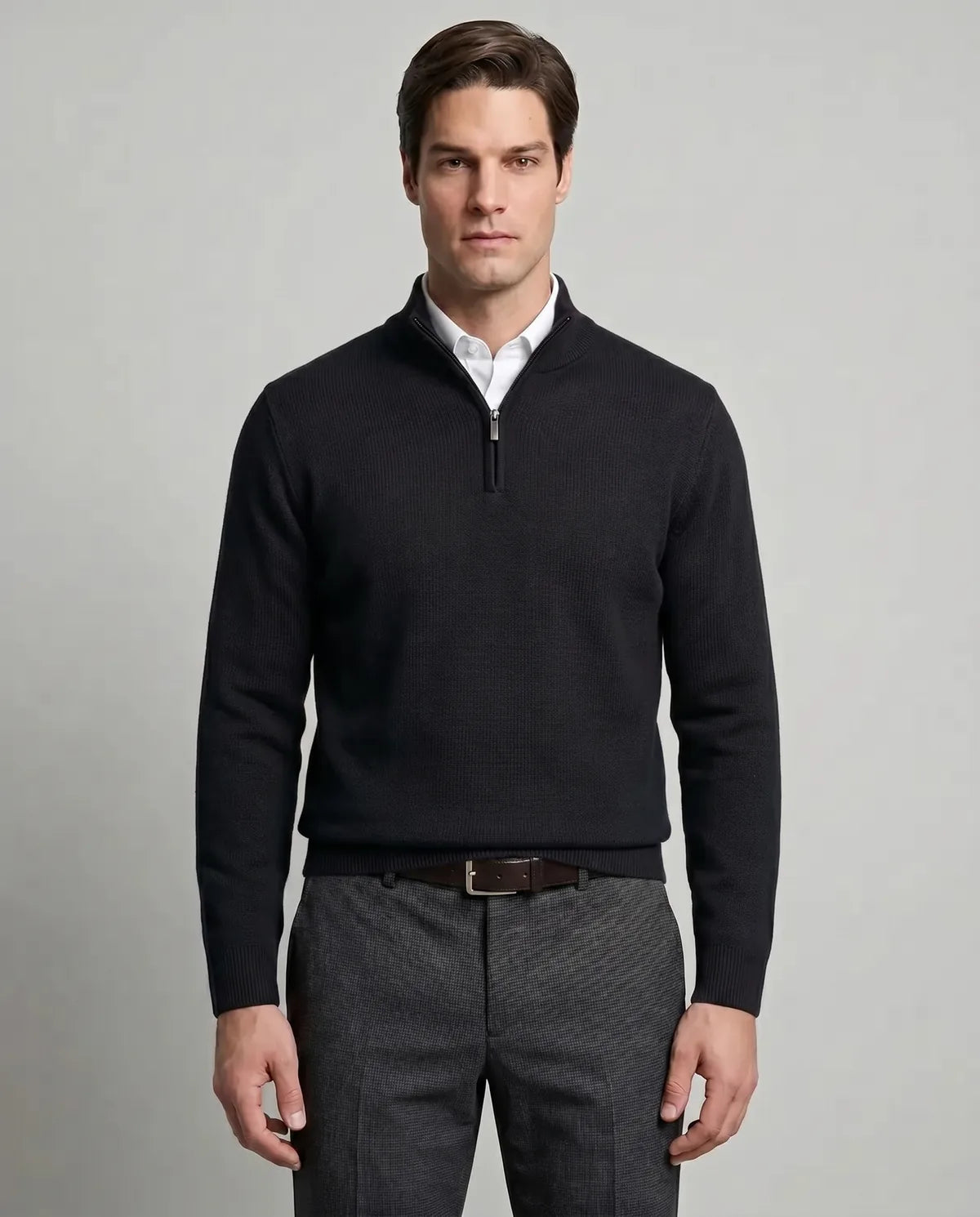 Sweater Perry Ellis Half Zip SW00071P - Negro - Modelo frente medio