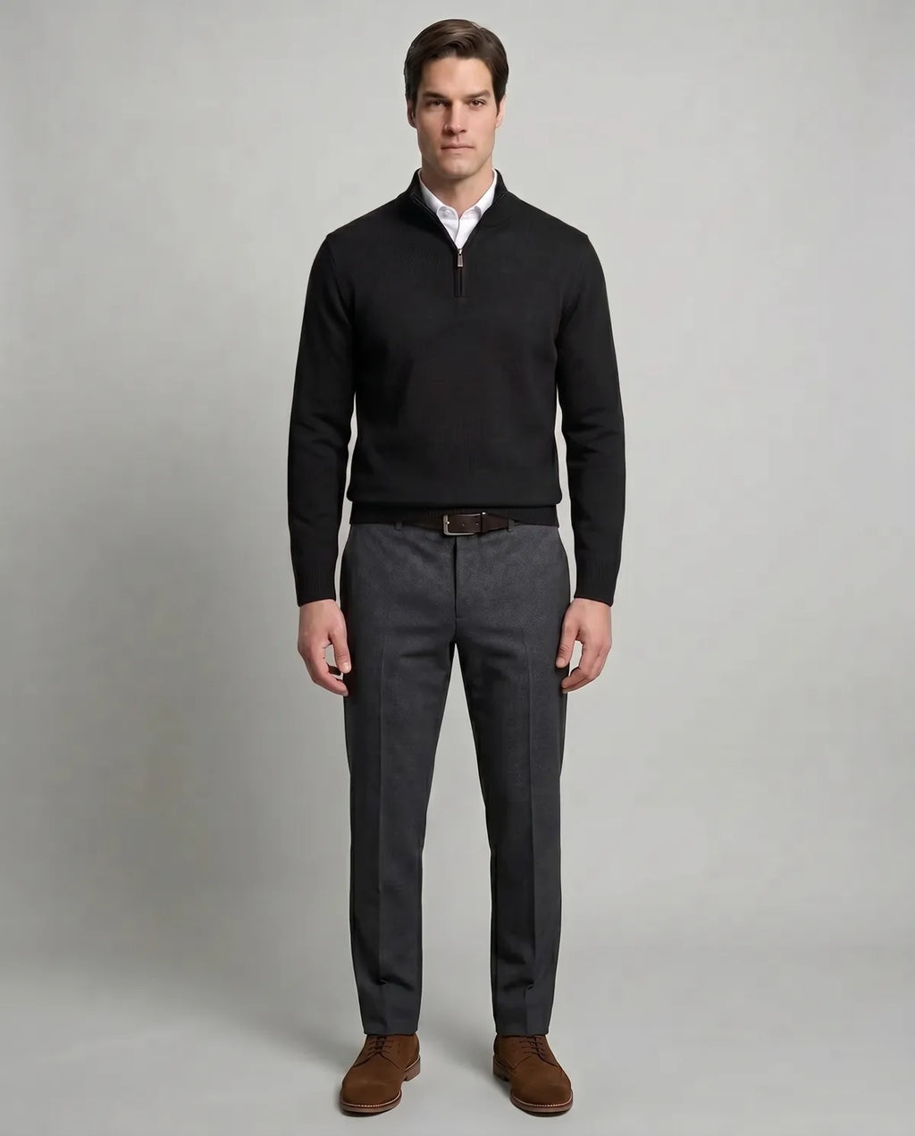 Sweater Perry Ellis Half Zip SW00071P - Negro - Modelo cuerpo completo
