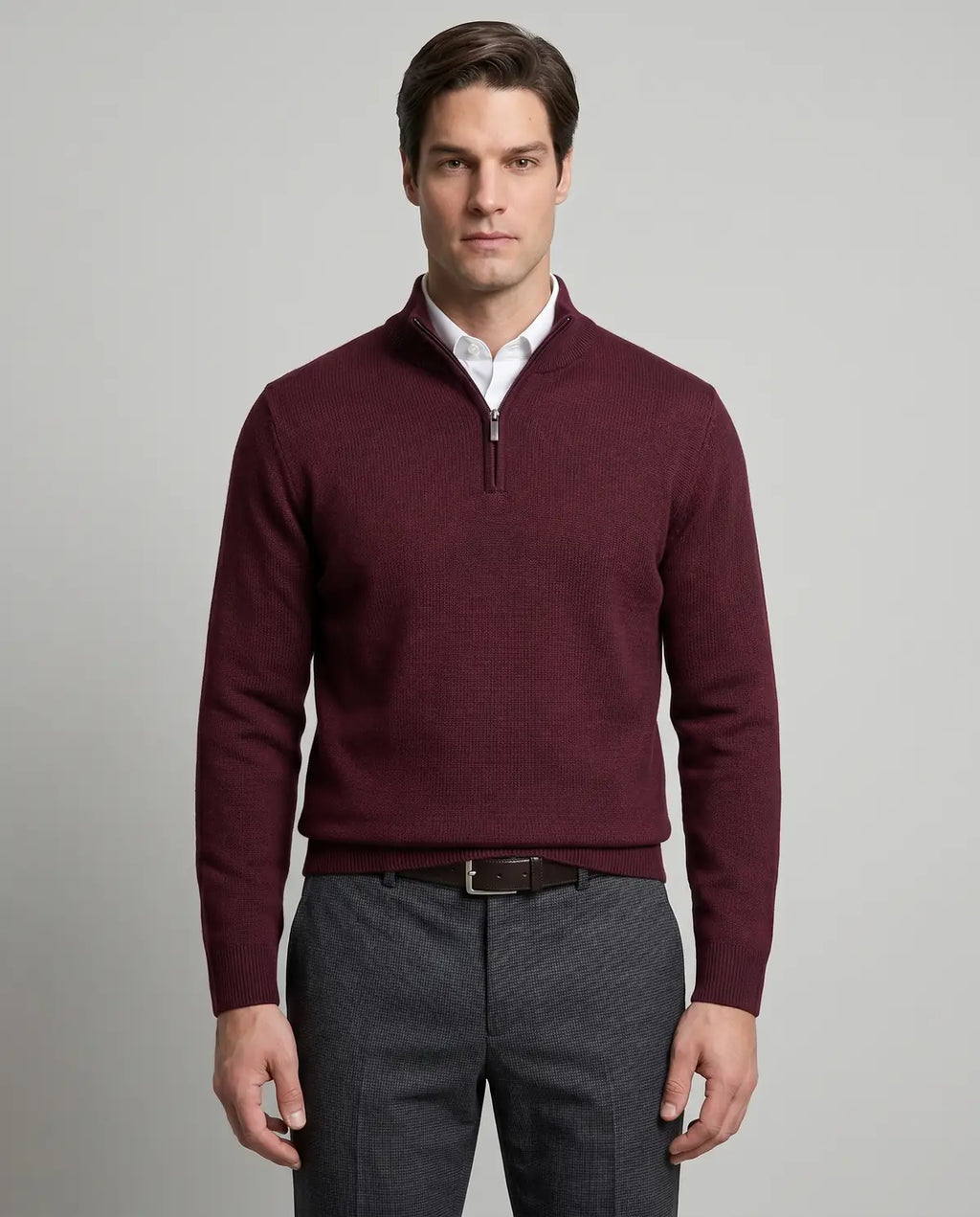 Sweater Perry Ellis Half Zip SW00071P - Vino - Modelo frente medio