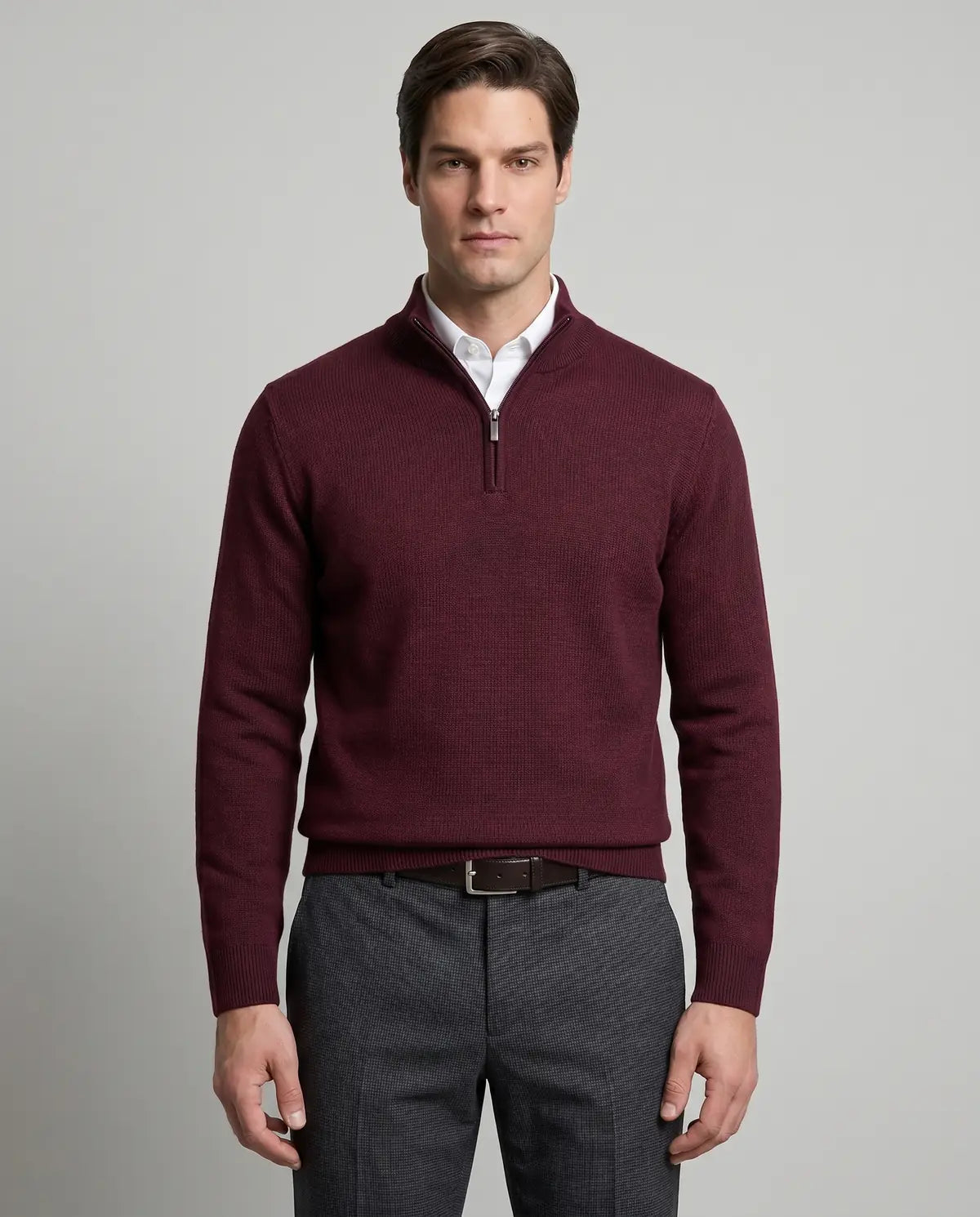 Sweater Perry Ellis Half Zip SW00071P - Vino - Modelo frente medio