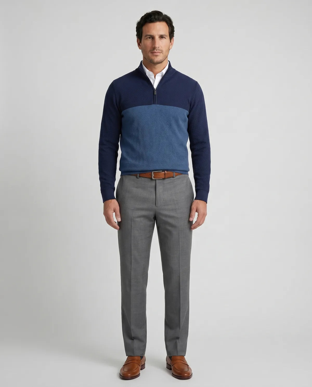 Sweater Perry Ellis Half Zip SW00095 - Azul Oscuro - Modelo cuerpo completo