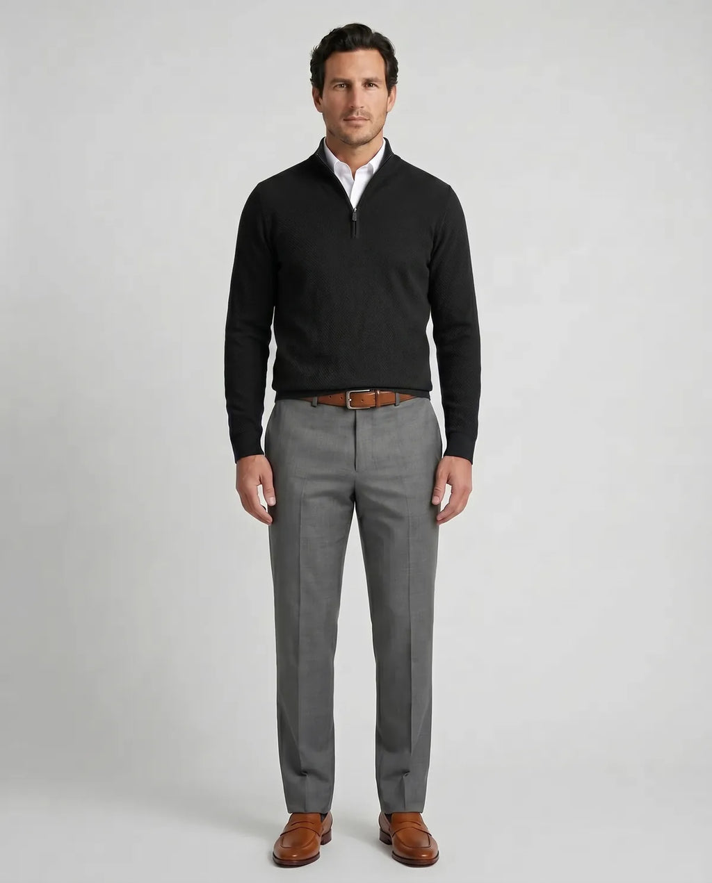 Sweater Perry Ellis Half Zip SW00095 - Negro - Modelo cuerpo completo
