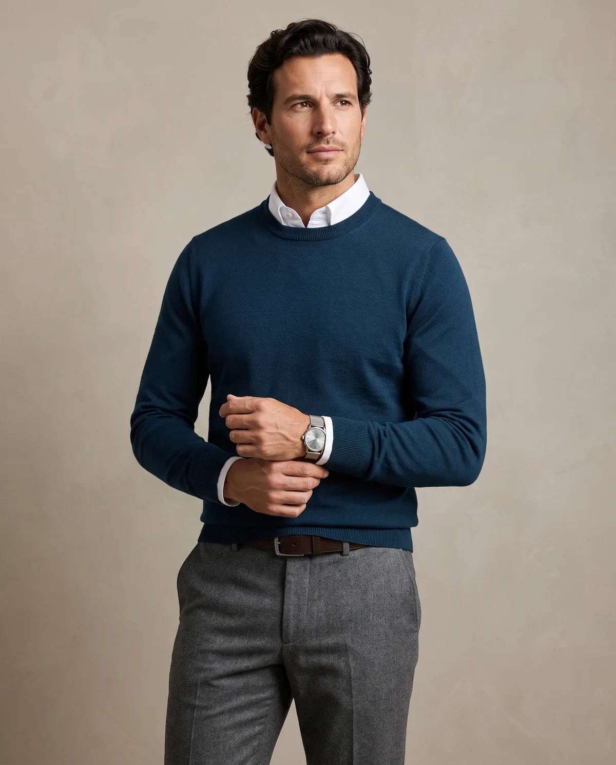 Sweater Perry Ellis Crew Neck SW00098 - Azul Oscuro - Modelo plano americano lookbook