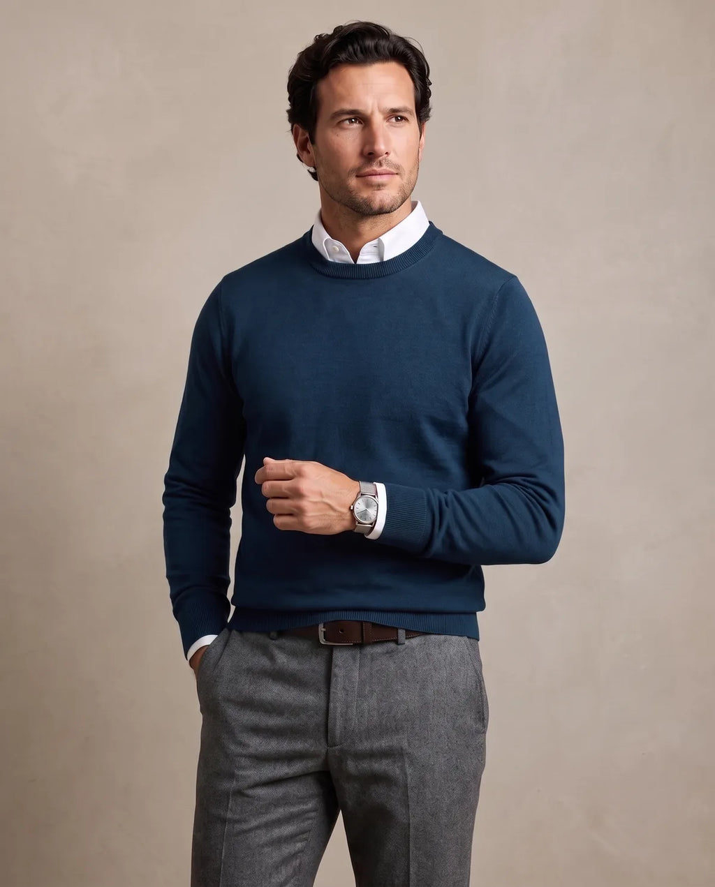 Sweater Perry Ellis Crew Neck SW00098 - Azul Oscuro - Modelo frente medio