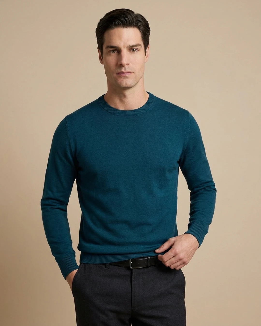 Sweater Perry Ellis Crew Neck SW00098 - Azul Oscuro - Modelo frente medio