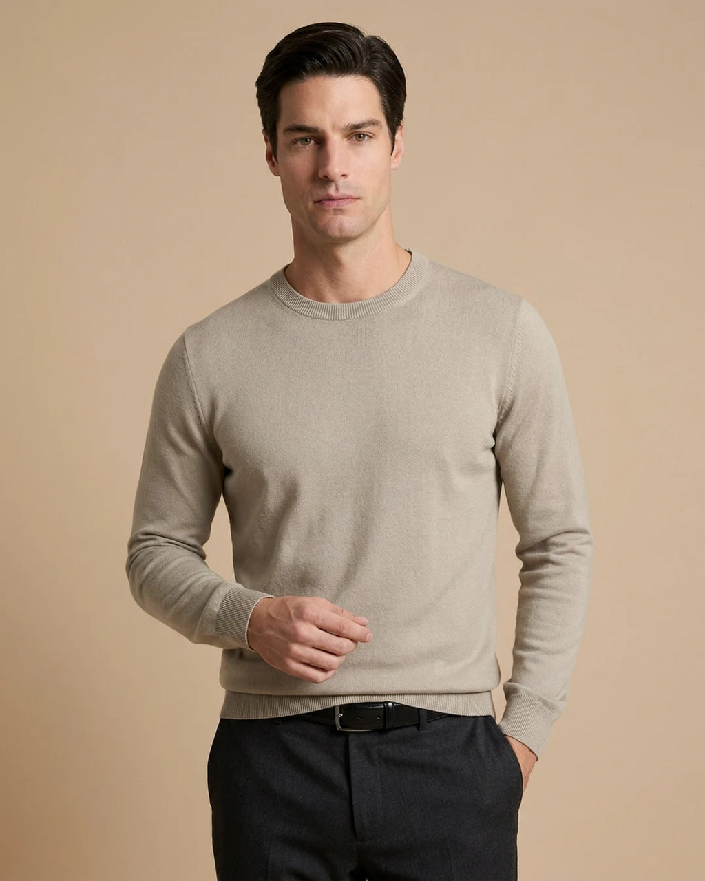 Sweater Perry Ellis Crew Neck SW00098 - Habano Claro - Modelo frente medio