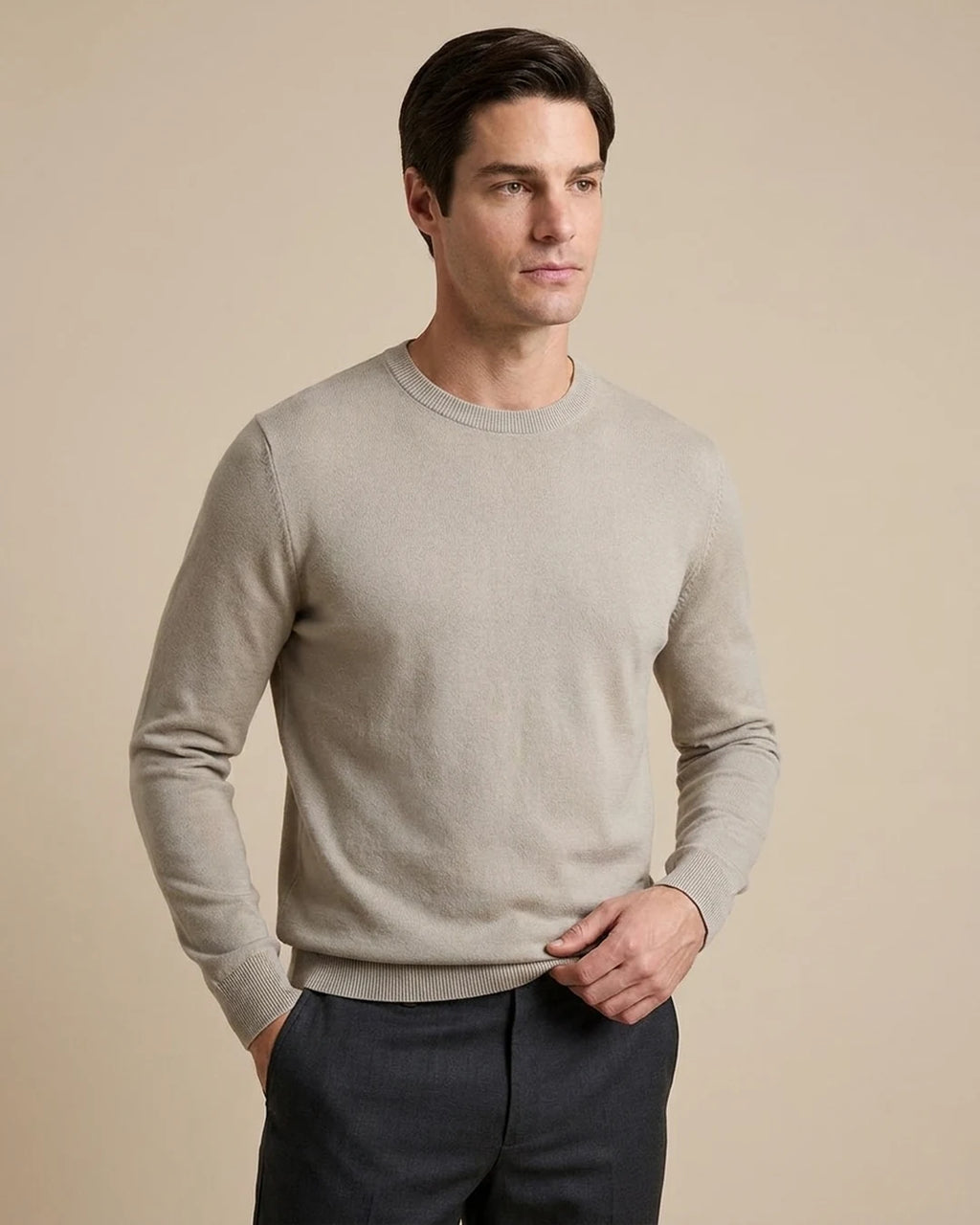 Sweater Perry Ellis Crew Neck SW00098 - Habano Claro - Modelo plano americano lookbook
