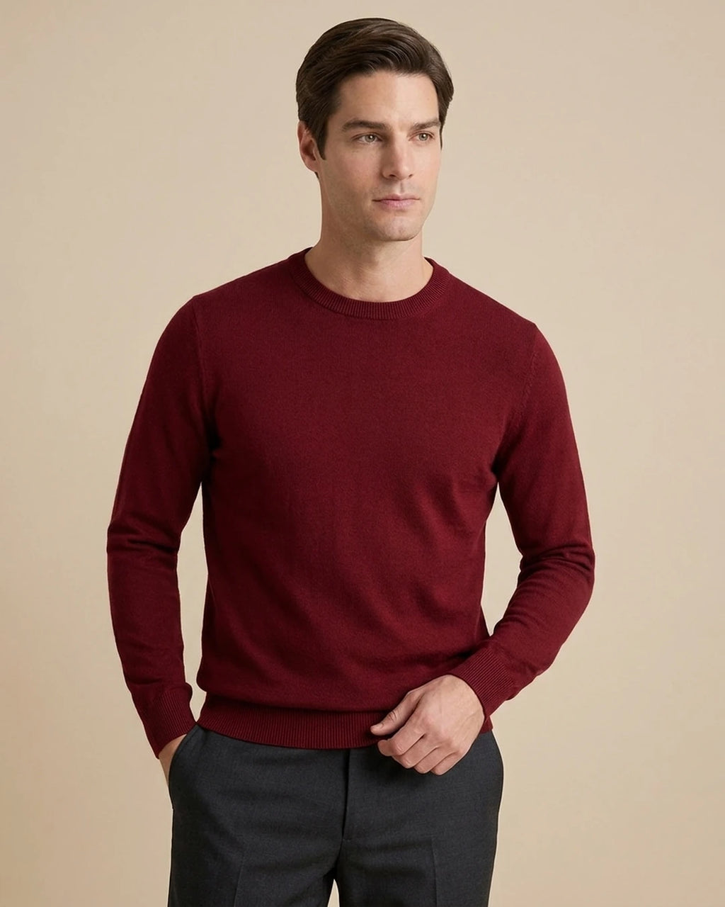 Sweater Perry Ellis Crew Neck SW00098 - Rojo - Modelo plano americano lookbook