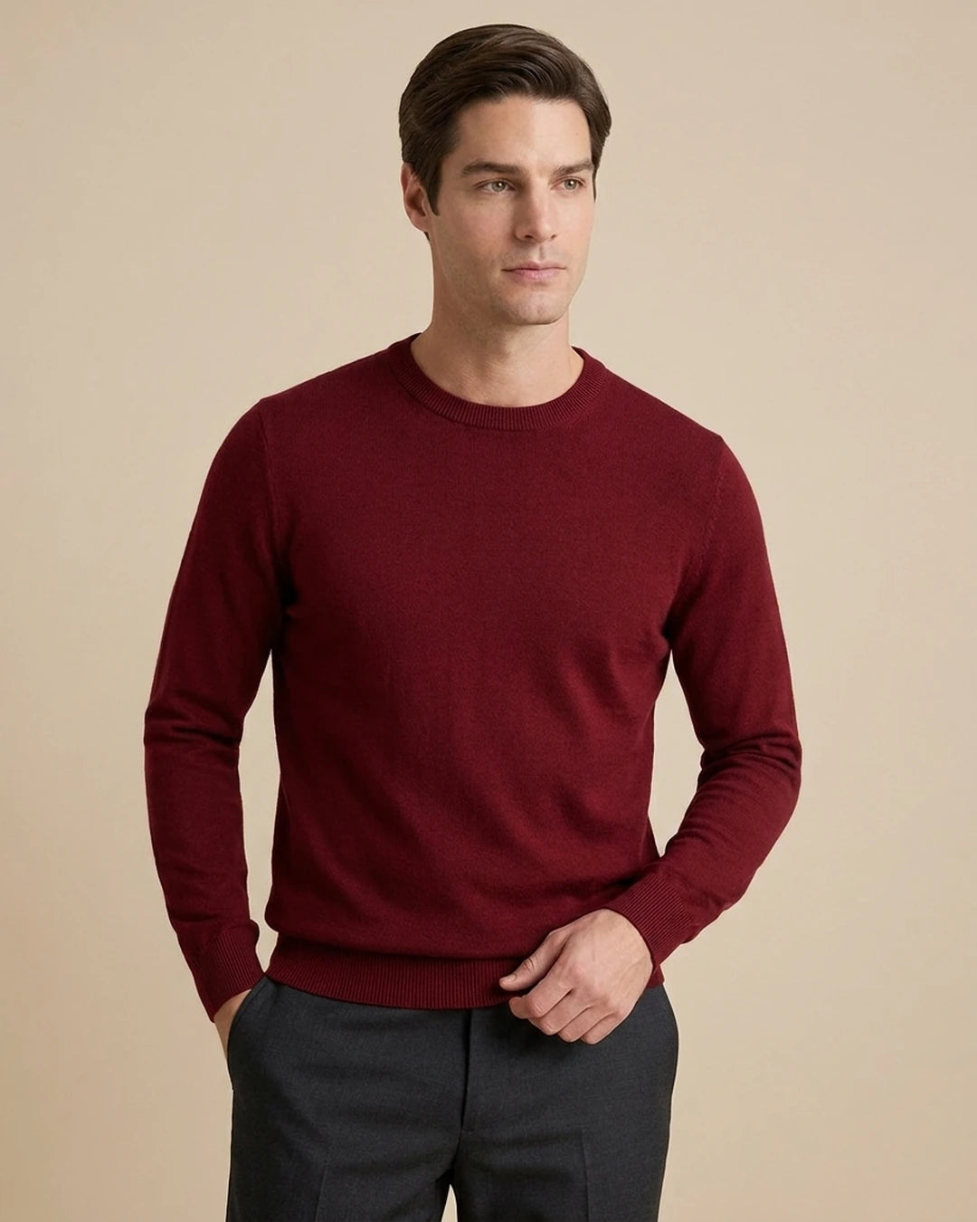 Sweater Perry Ellis Crew Neck SW00098 - Rojo - Modelo plano americano lookbook