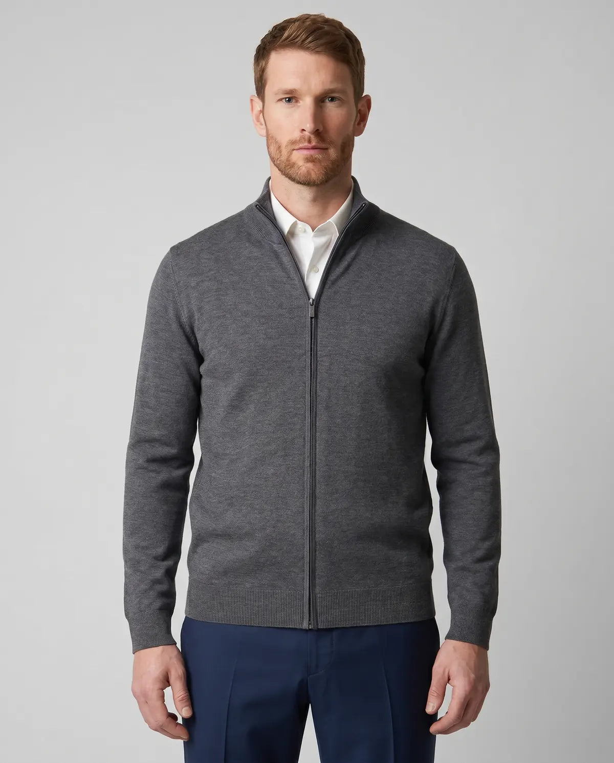 Sweater Perry Ellis Cremallera SW00100 - Gris Claro - Modelo frente medio