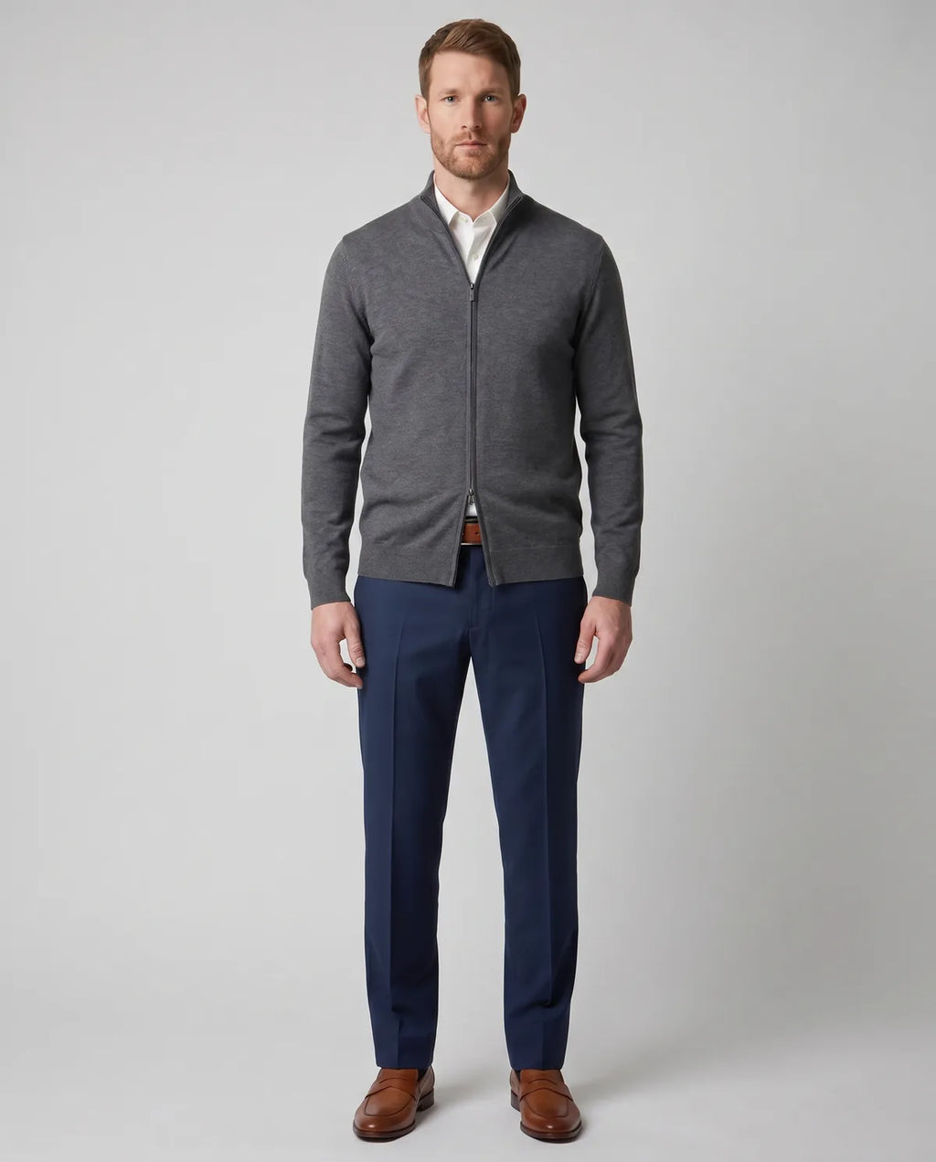 Sweater Perry Ellis Cremallera SW00100 - Gris Claro - Modelo cuerpo completo