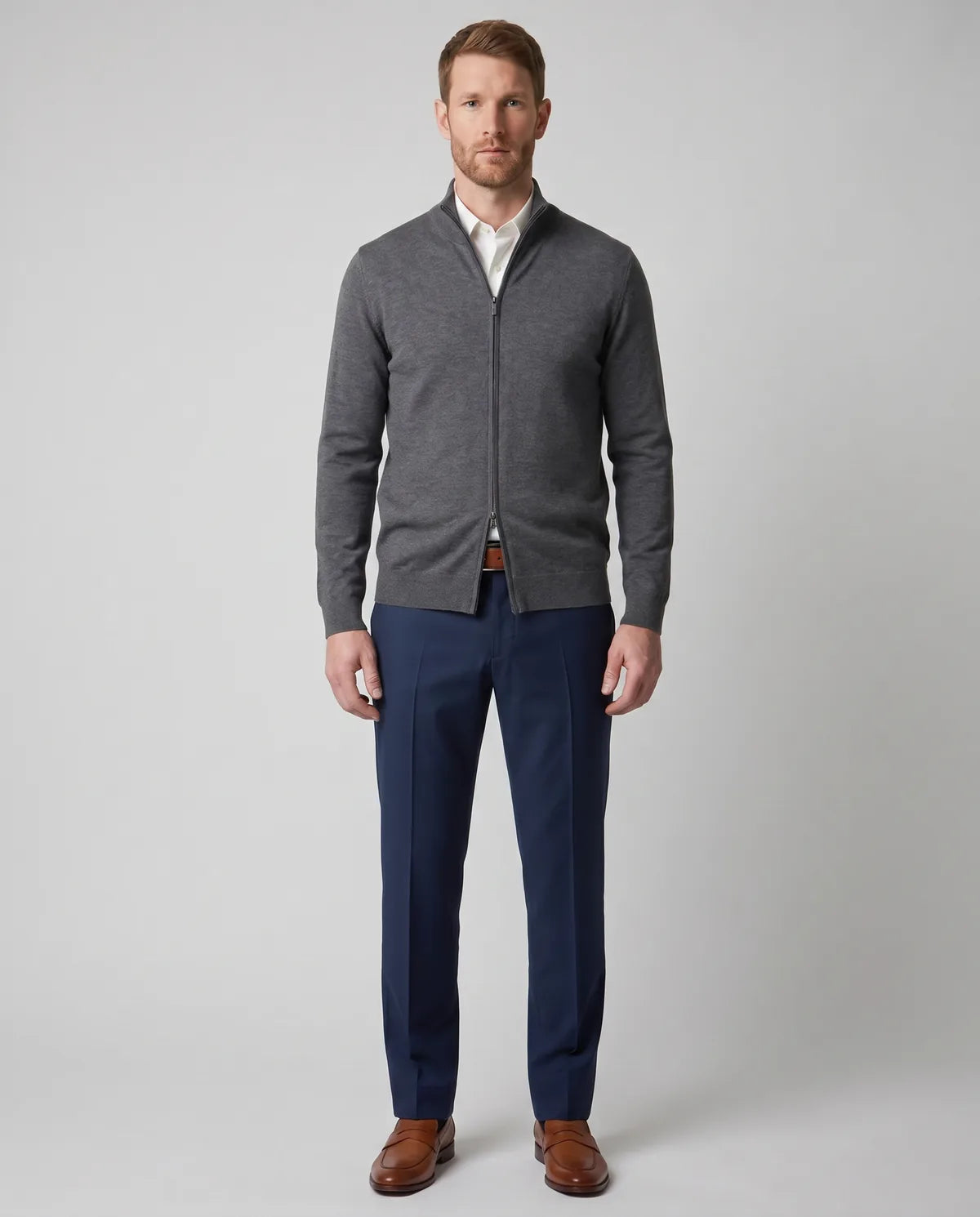 Sweater Perry Ellis Cremallera SW00100 - Gris Claro - Modelo cuerpo completo