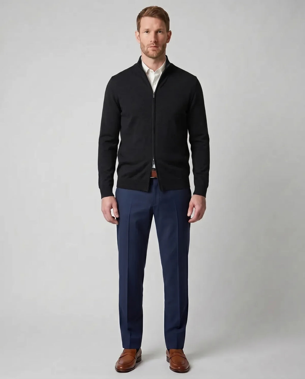 Sweater Perry Ellis Cremallera SW00100 - Negro - Modelo cuerpo completo
