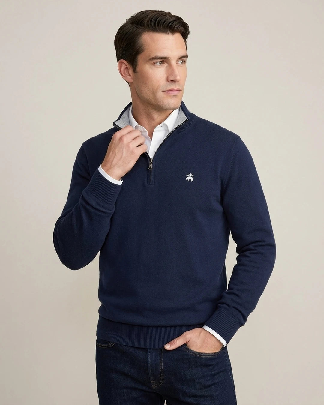 Sweater Algodón 100% Brooks Brothers SW00125 - Azul Oscuro - Modelo plano americano lookbook Imagen principal del producto