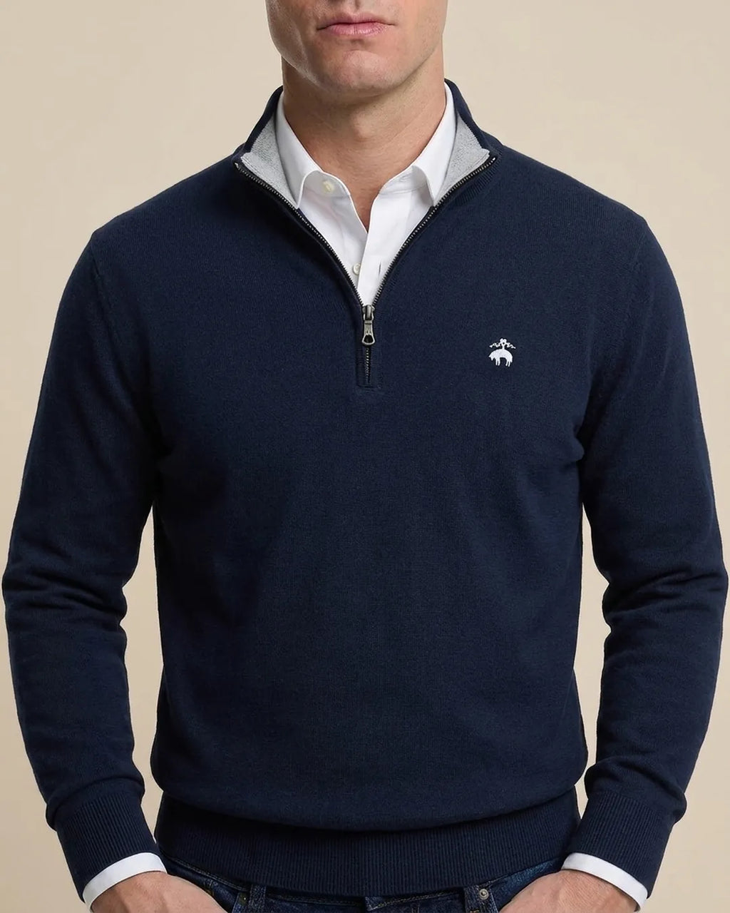 Sweater Algodón 100% Brooks Brothers SW00125 - Azul Oscuro - Modelo detalle plano americano