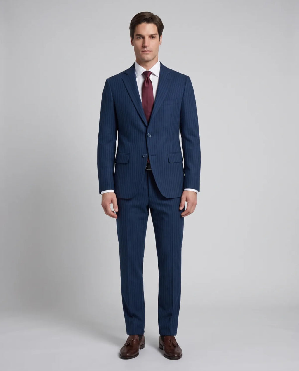 Vestido Classic Fit Austin Reed VE04250 - Azul Oscuro - Modelo cuerpo completo traje a rayas