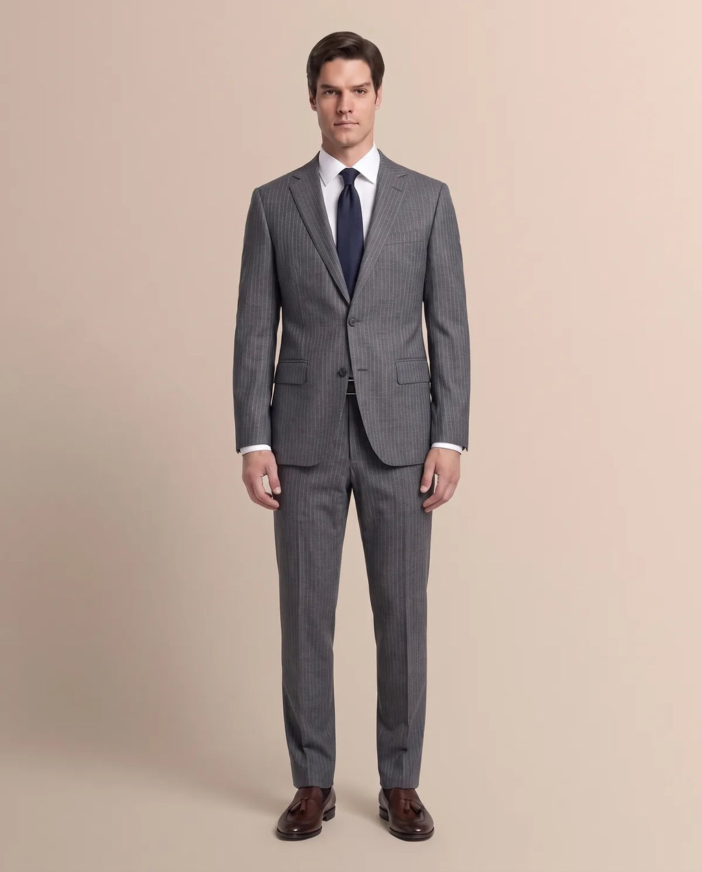 Vestido Classic Fit Gris Oscuro Brooks Brothers VE04282 - Gris Oscuro - Modelo cuerpo completo traje a rayas