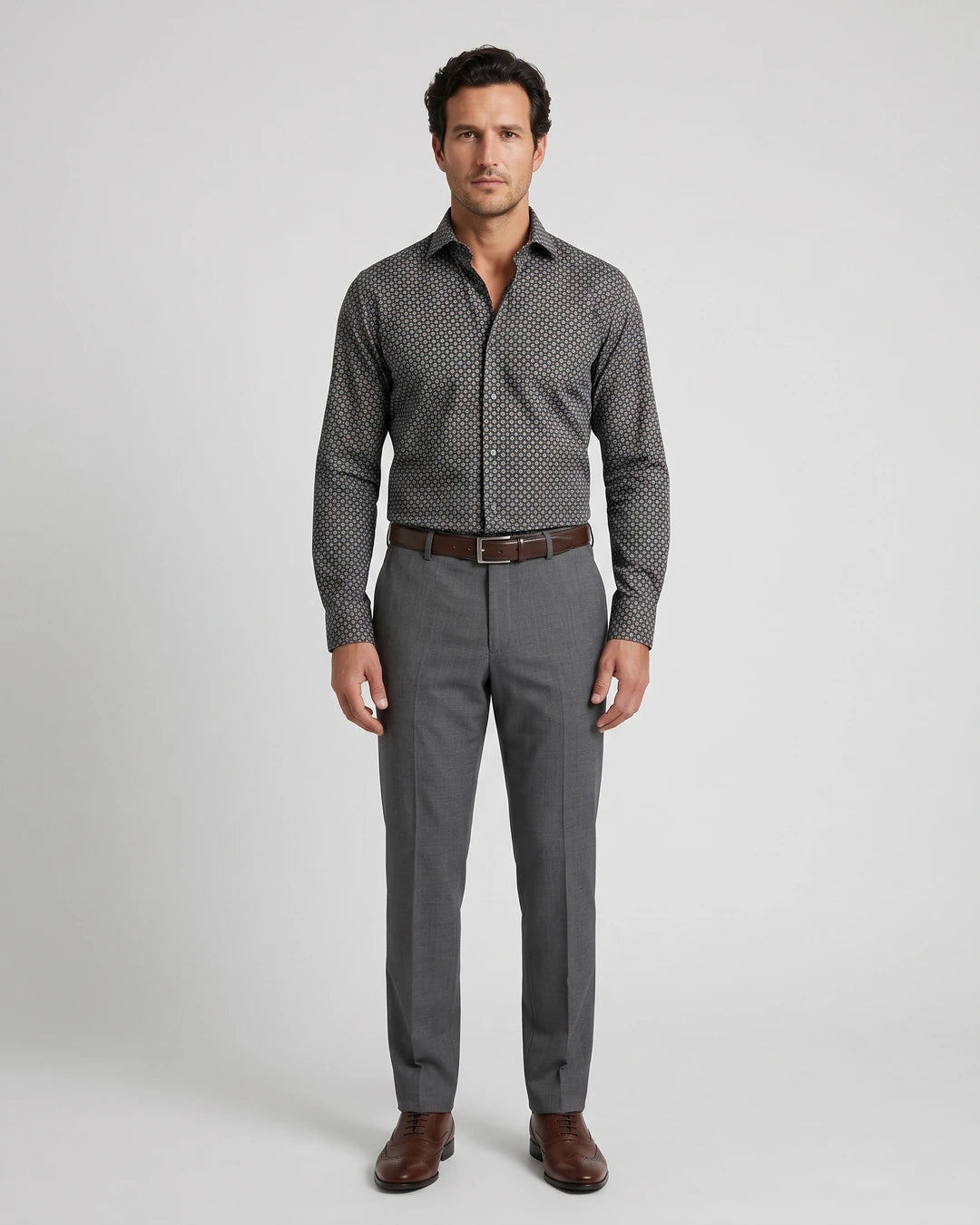 Camisa Sport con Microdiseno Perry Ellis CS00915 - Amarillo - Modelo cuerpo completo
