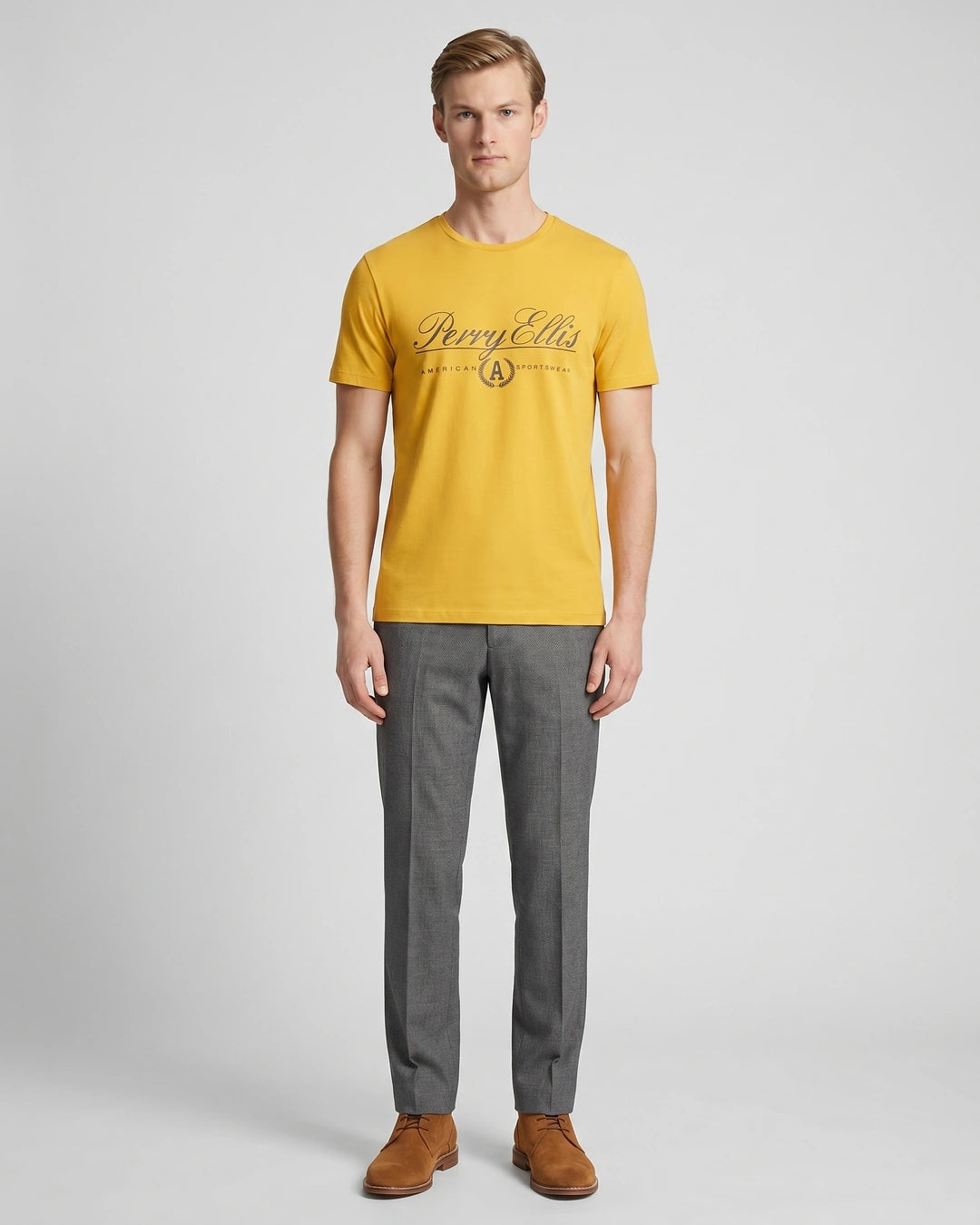 T-Shirt Perry Ellis TS00020 - Amarillo - Modelo cuerpo completo