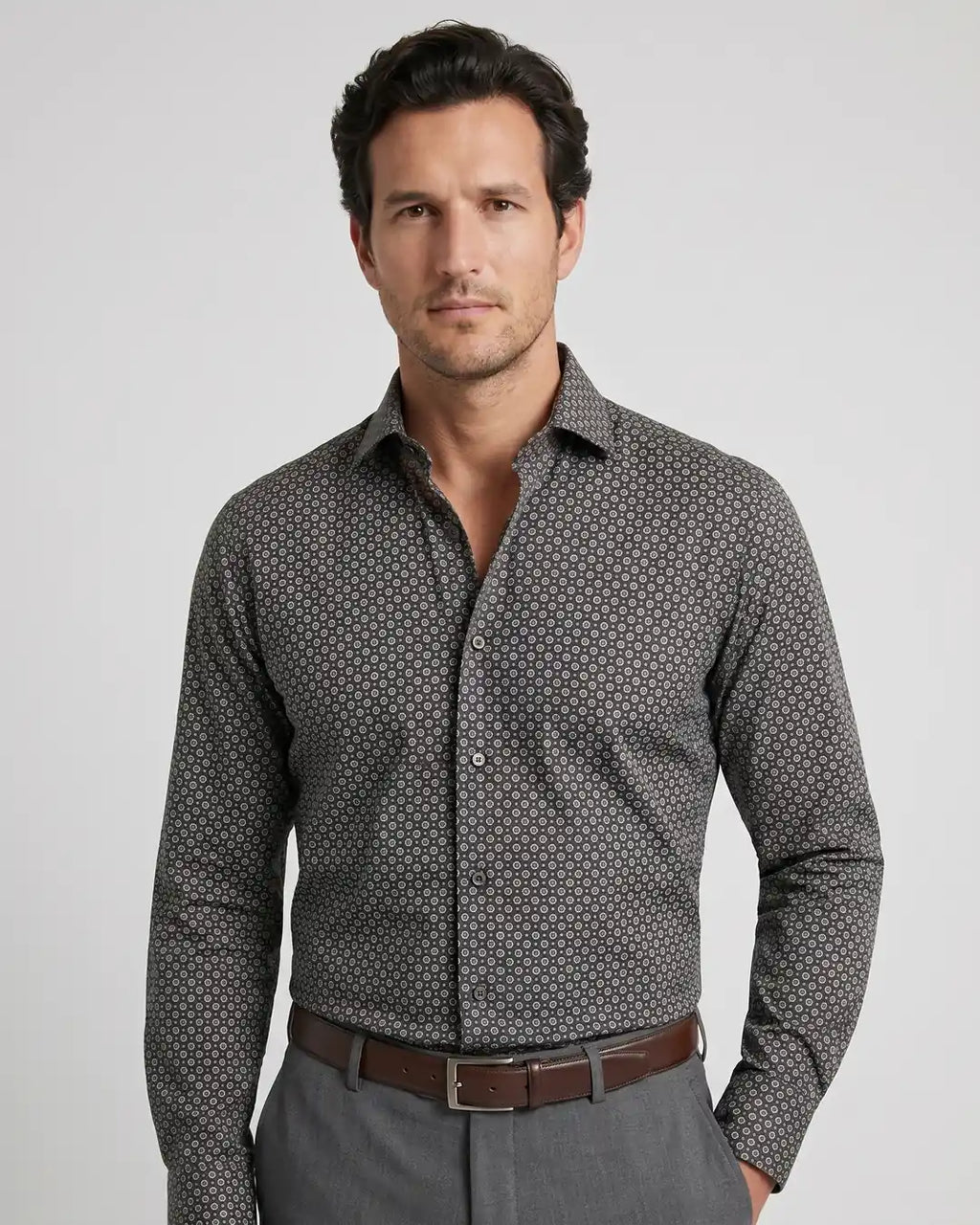 Camisa Sport con Microdiseno Perry Ellis CS00915 - Amarillo - Modelo plano americano lookbook