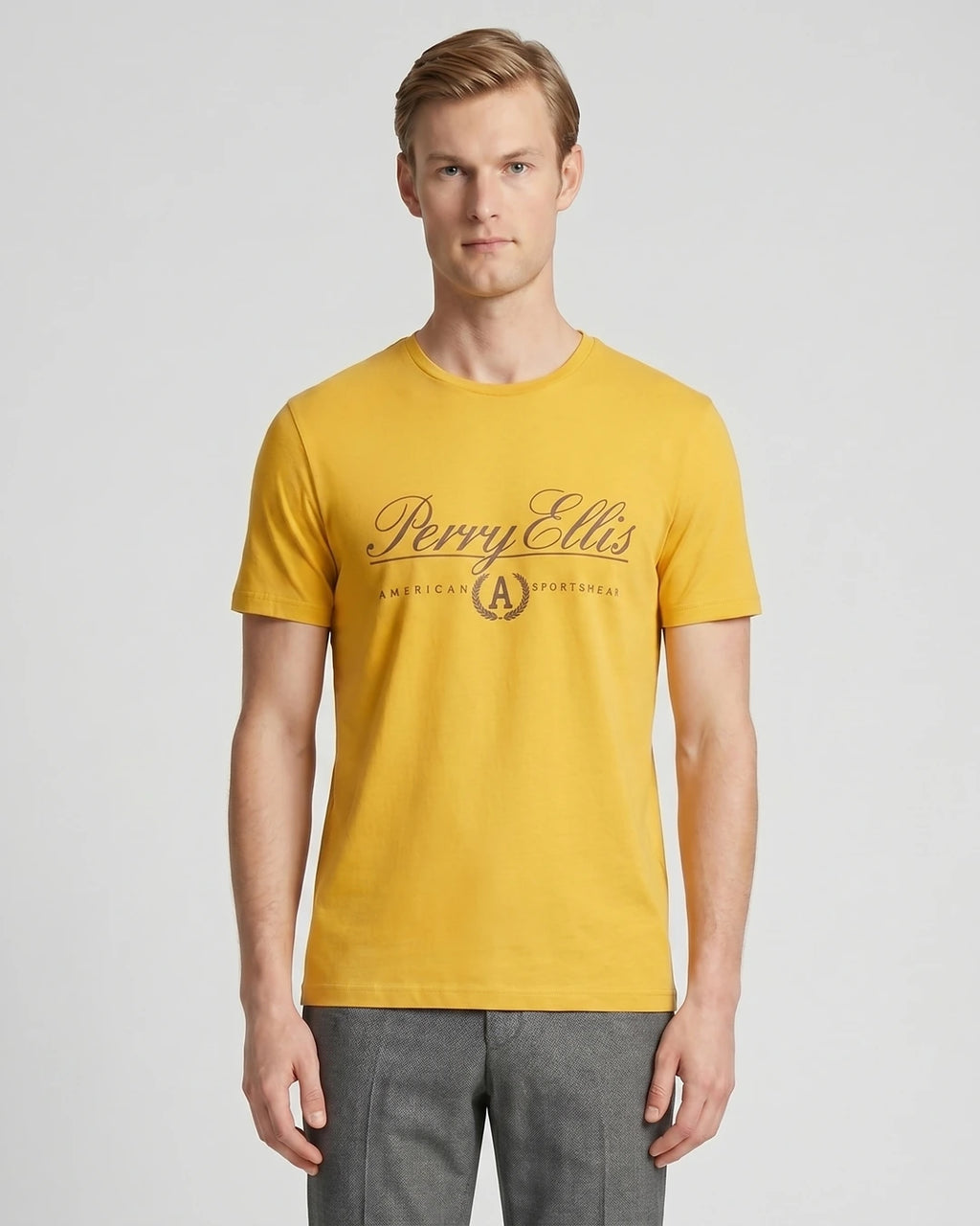 T-Shirt Perry Ellis TS00020 - Amarillo - Modelo plano americano lookbook