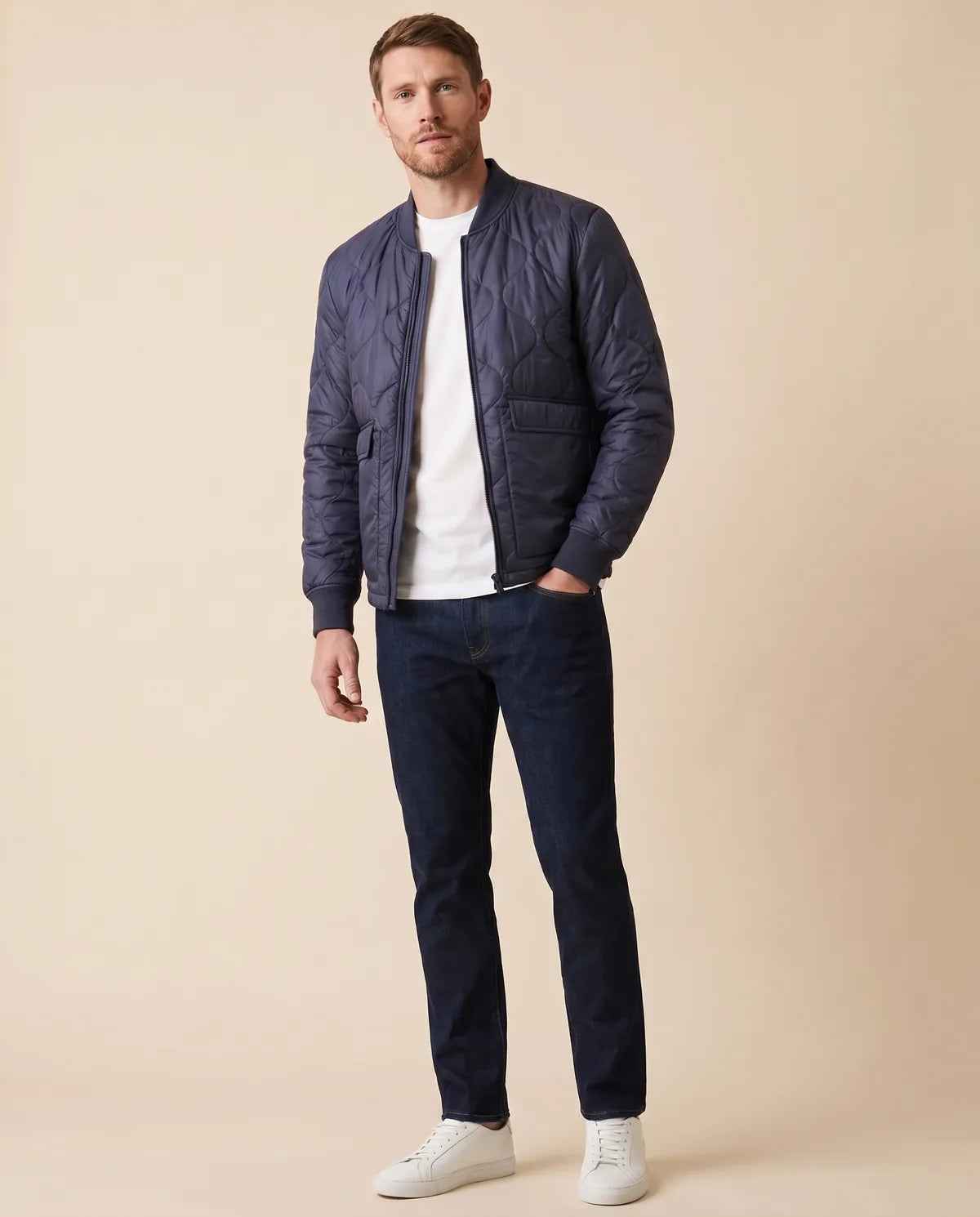 Chaqueta Quilted Perry Ellis CH00121 - Azul Oscuro - tres cuartos