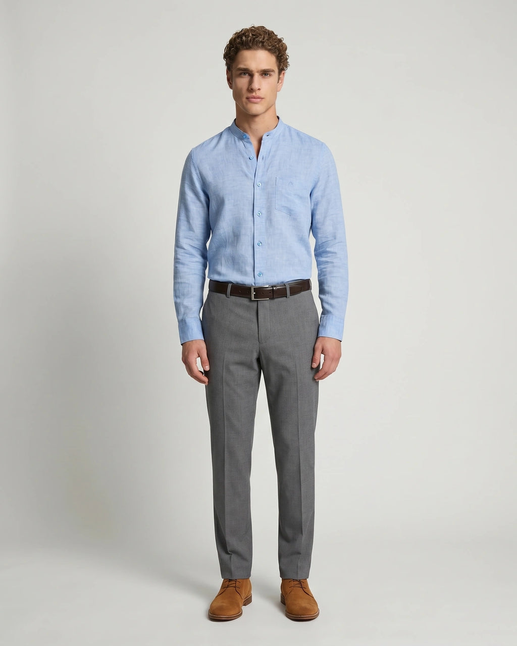 Camisa Sport Perry Ellis CS00875P - Azul Medio - Modelo cuerpo completo