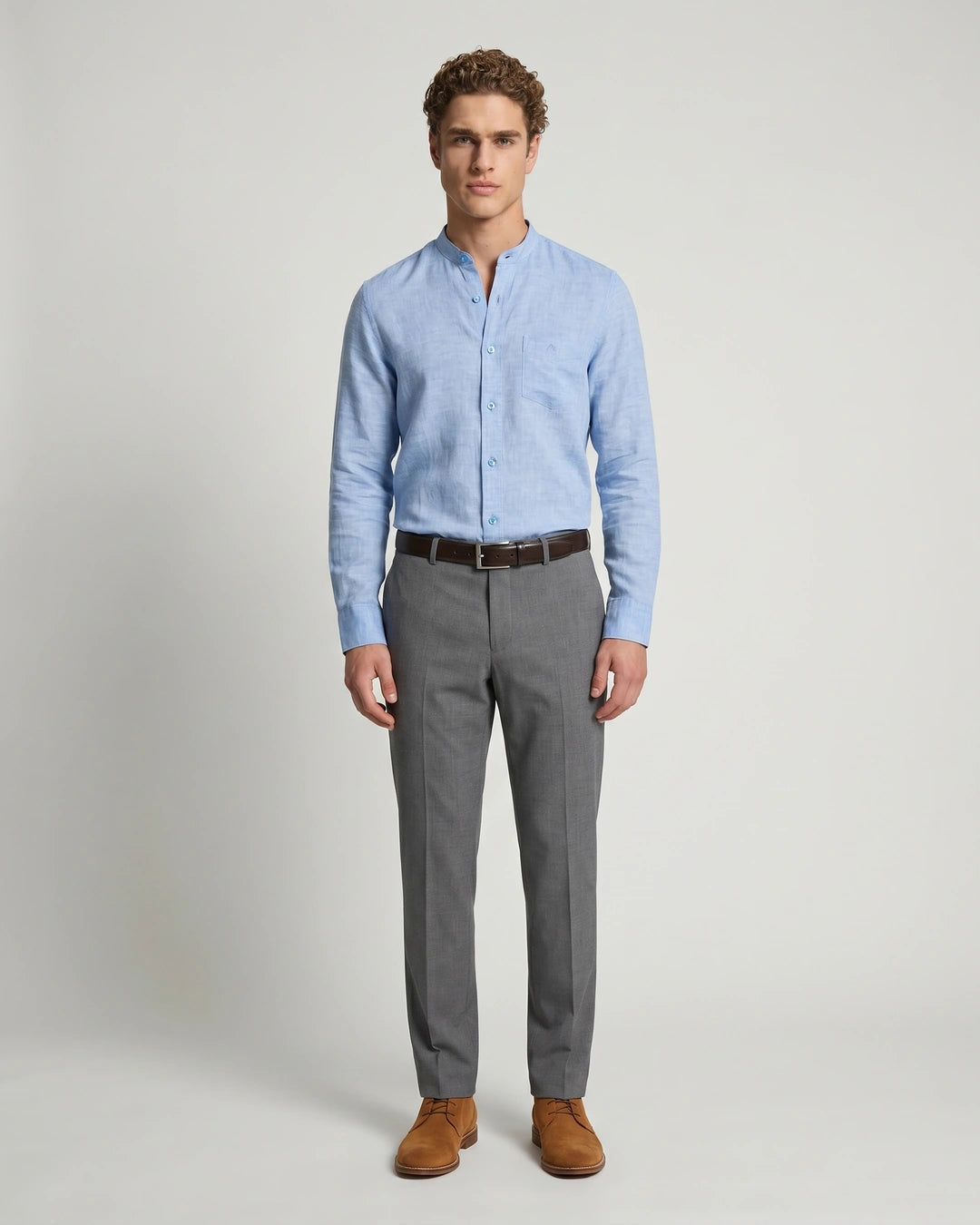 Camisa Sport Perry Ellis CS00875P - Azul Medio - Modelo cuerpo completo