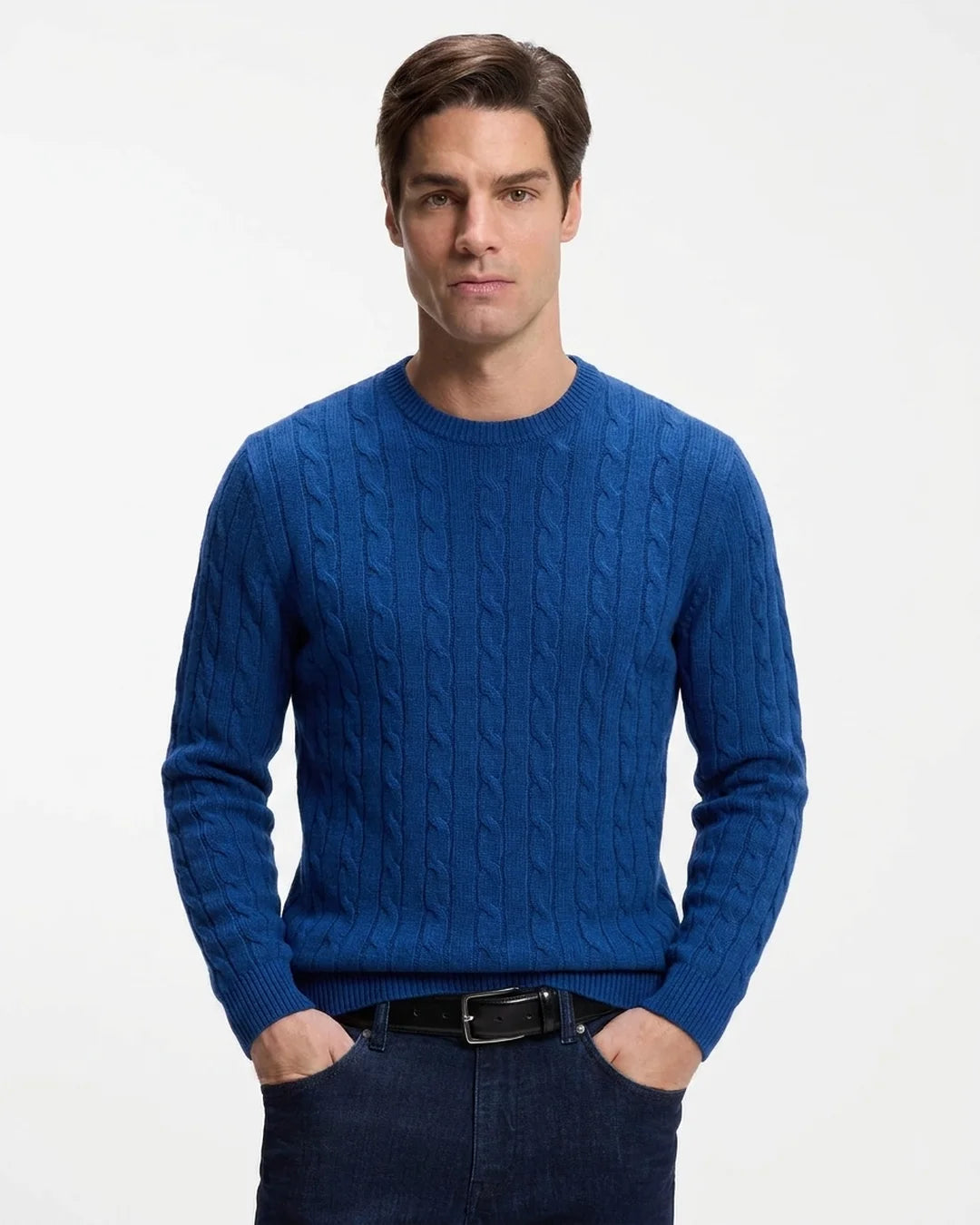 Sweater Guy Laroche Crew Neck SW00107 - Azul Medio - Modelo frente medio