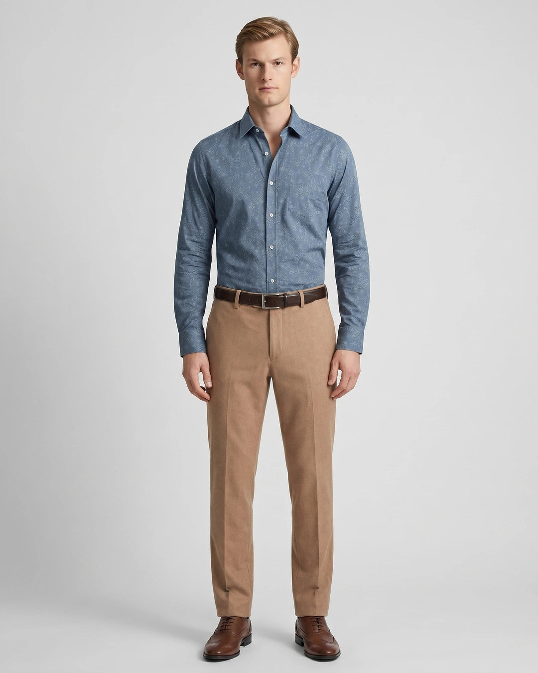Camisa Sport Classic Fit Perry Ellis CS00912 - Azul Oscuro - Modelo cuerpo completo