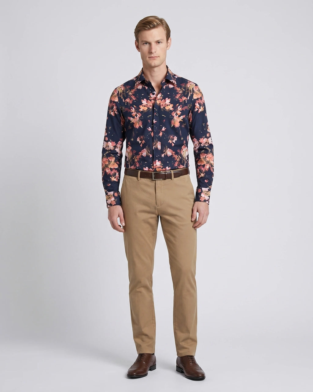 Camisa Sport Classic Fit Perry Ellis CS00893 - Azul Oscuro - Modelo cuerpo completo
