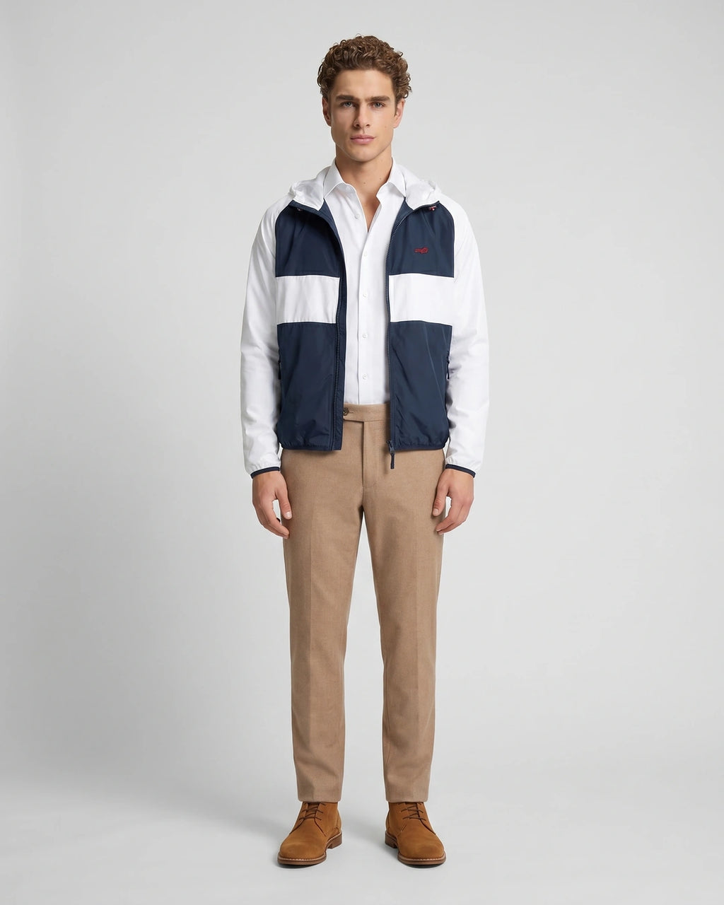 Chaqueta Rompevientos Perry Ellis Blanco CH00117 - Azul Oscuro - Modelo cuerpo completo