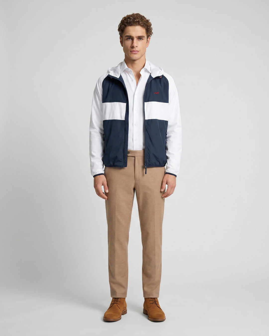 Chaqueta Rompevientos Perry Ellis Blanco CH00117 - Azul Oscuro - Modelo cuerpo completo