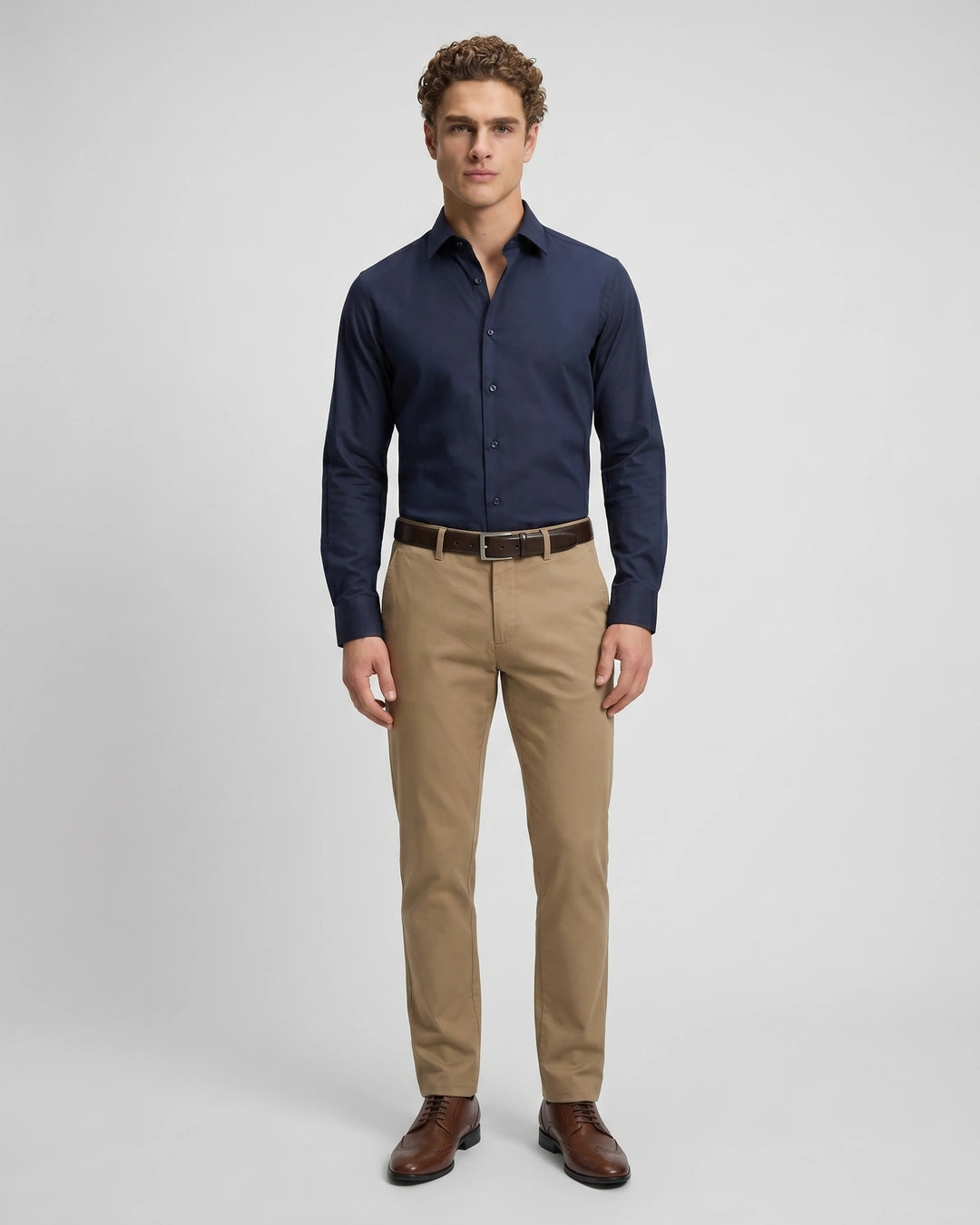 Camisa Sport Spread Collar Perry Ellis CS00699B - Azul Oscuro - Modelo cuerpo completo