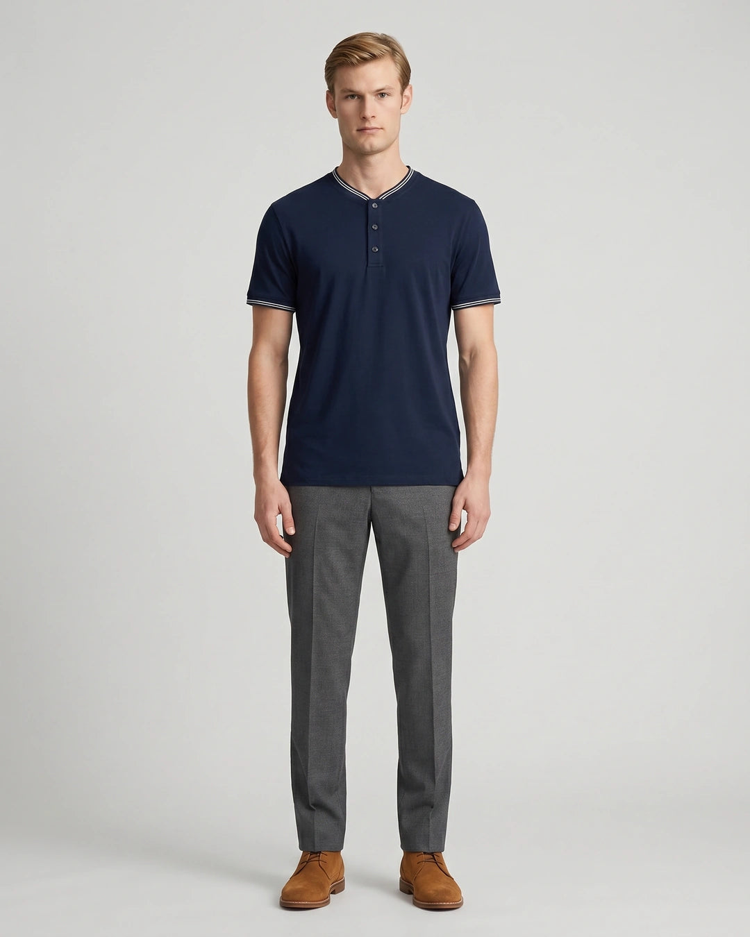 T-Shirt Perry Ellis TS00009 - Azul Oscuro - Modelo cuerpo completo