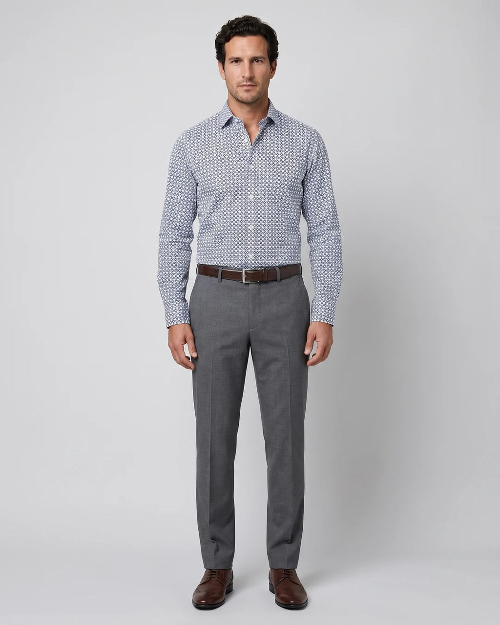 Camisa Sport con Microdiseno Perry Ellis CS00915 - Azul Oscuro - Modelo cuerpo completo