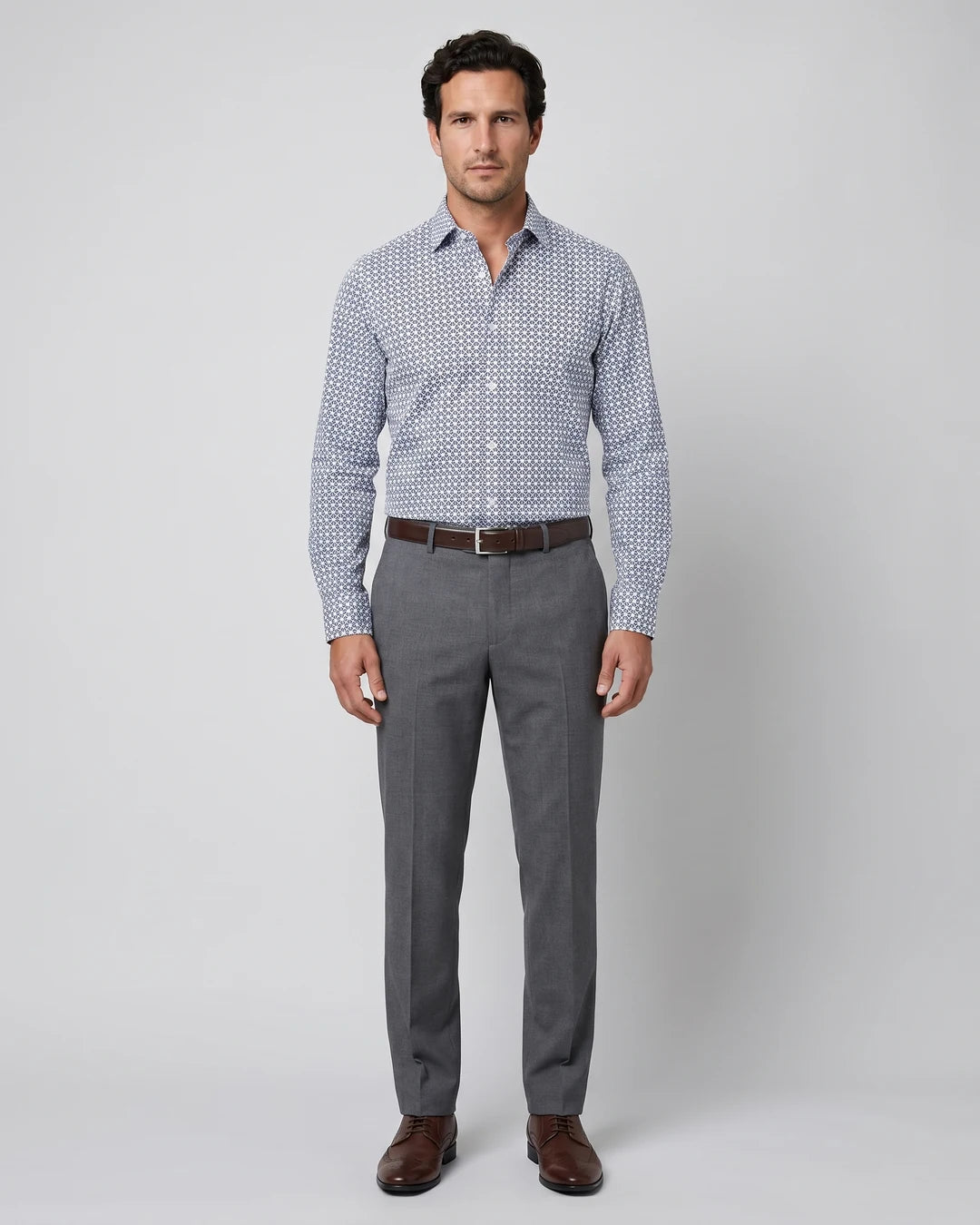 Camisa Sport con Microdiseno Perry Ellis CS00915 - Azul Oscuro - Modelo cuerpo completo